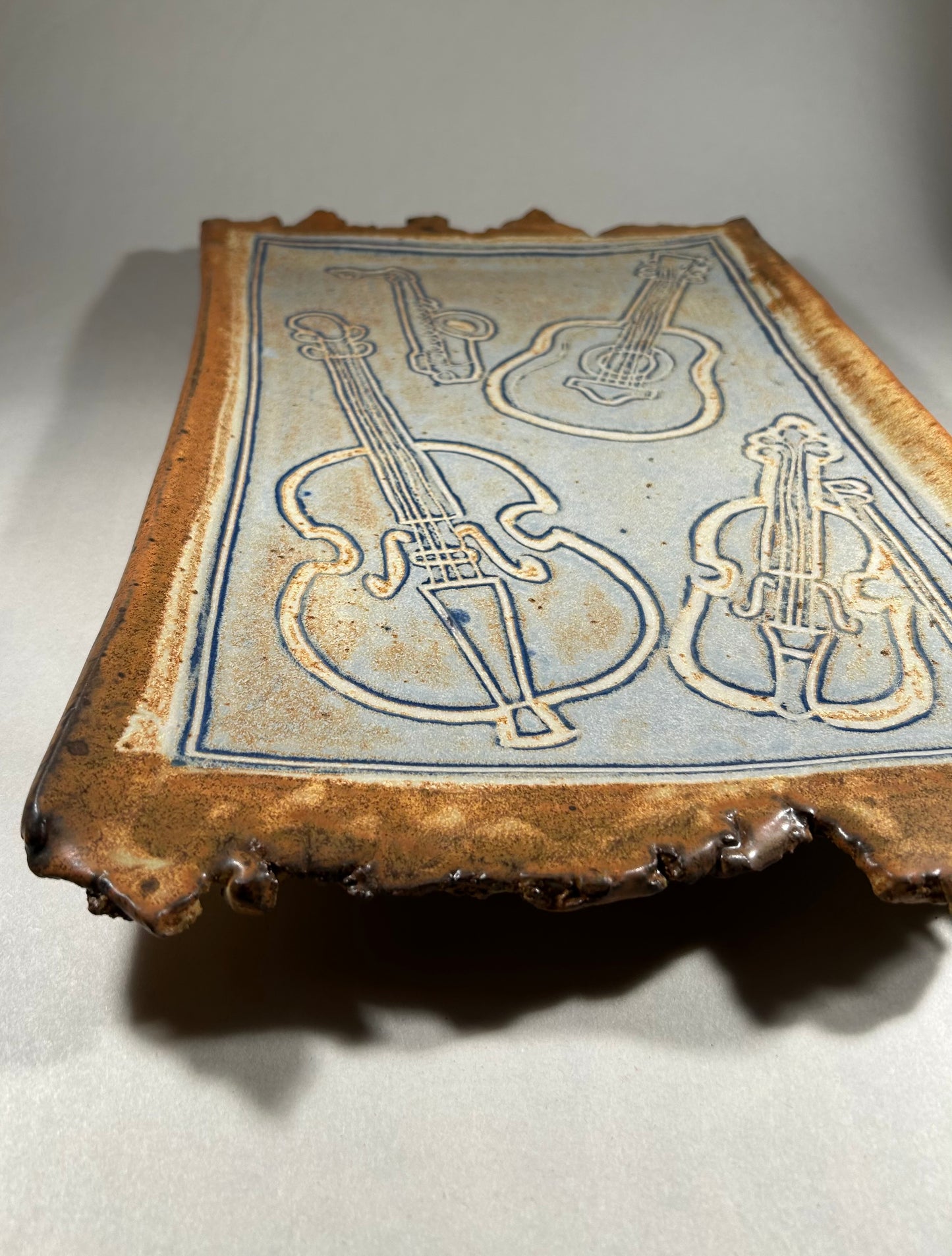 Stoneware Tray with Musical Instruments - Pottery Serving Platter - Made in Oregon