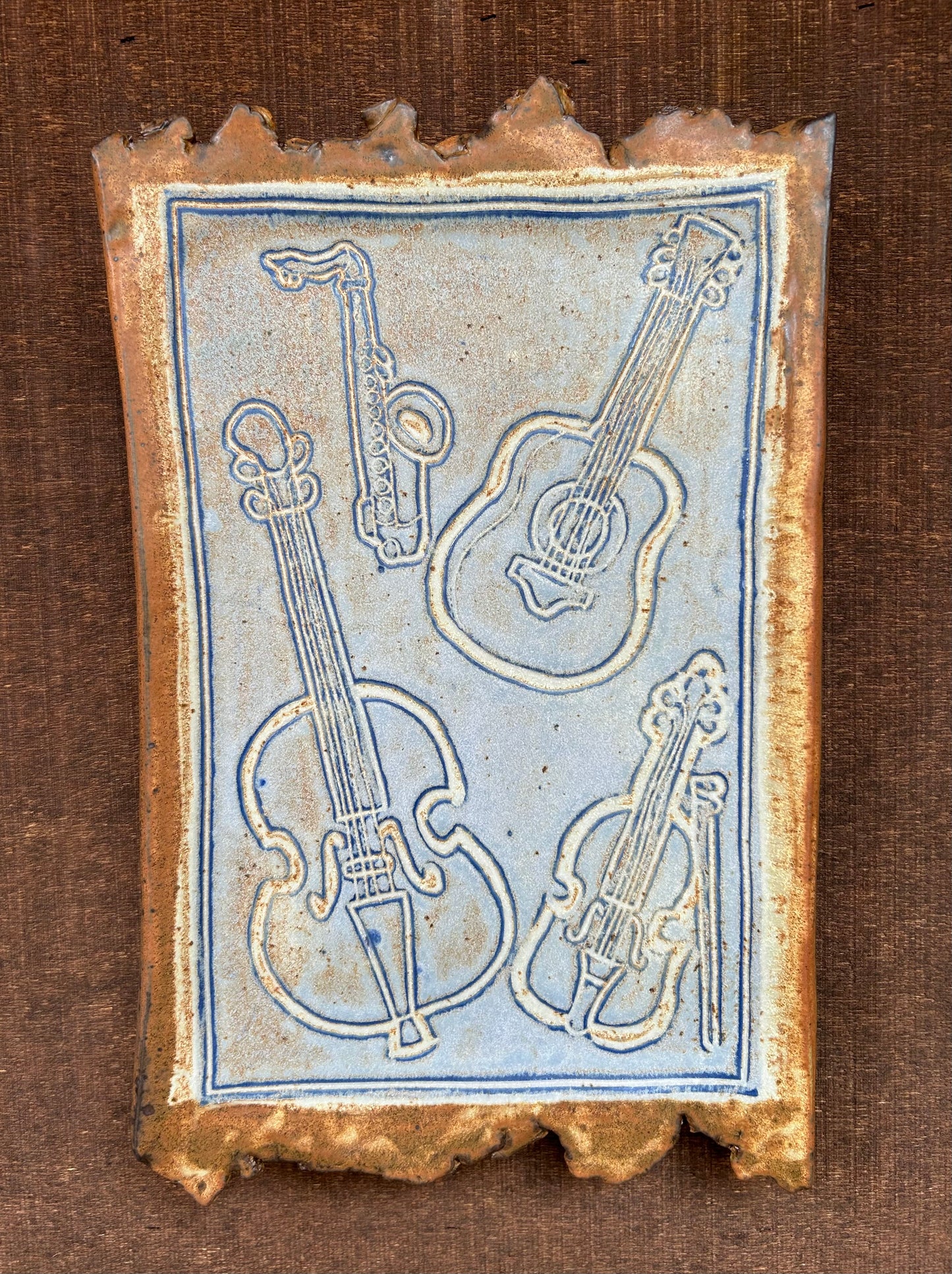 Stoneware Tray with Musical Instruments - Pottery Serving Platter - Made in Oregon