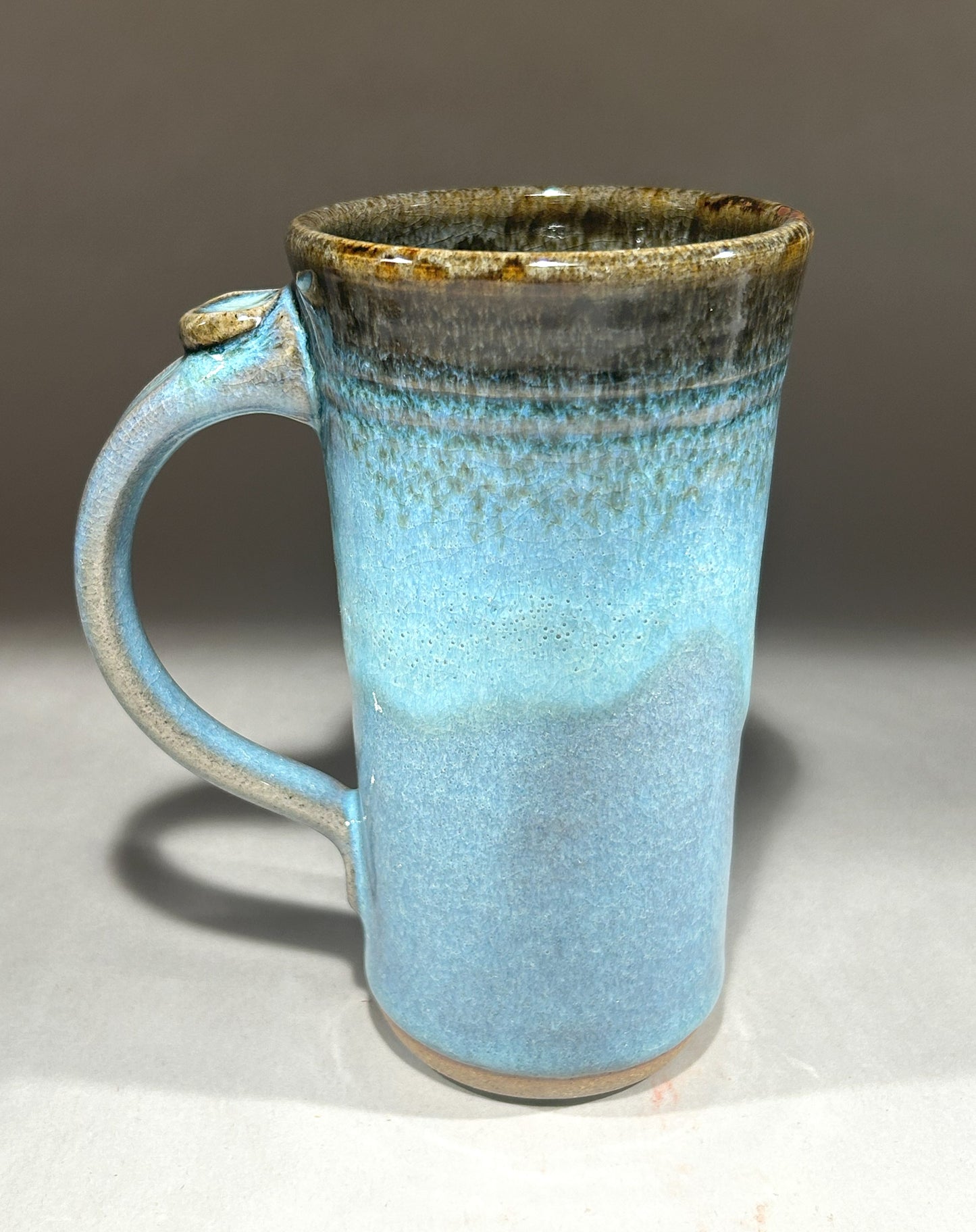 Tall Handmade Pottery Mug - Blue-Green Ash glaze