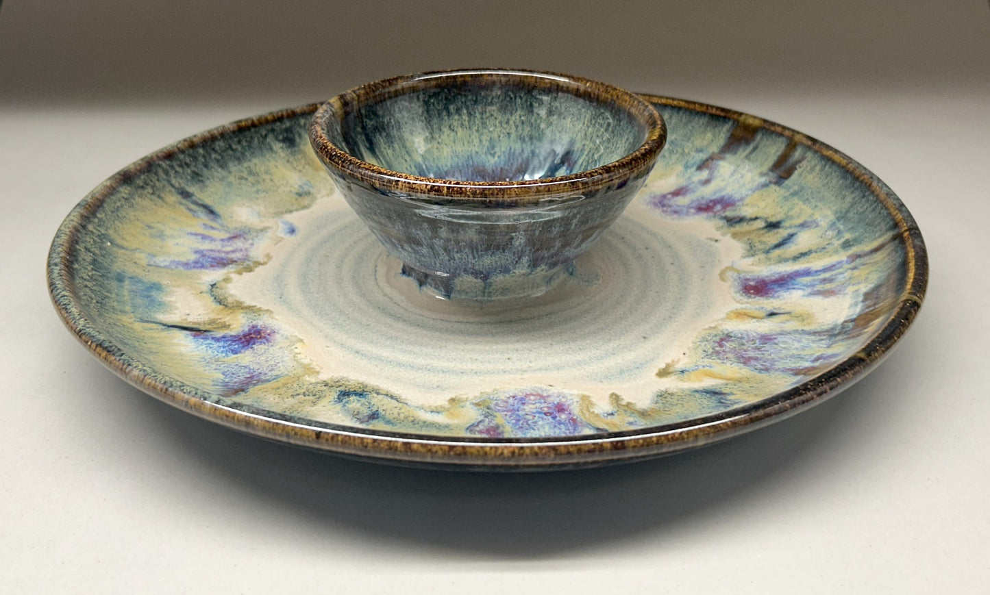Handmade Pottery Chip-N-Dip with Everything Glaze – Perfect for Entertaining