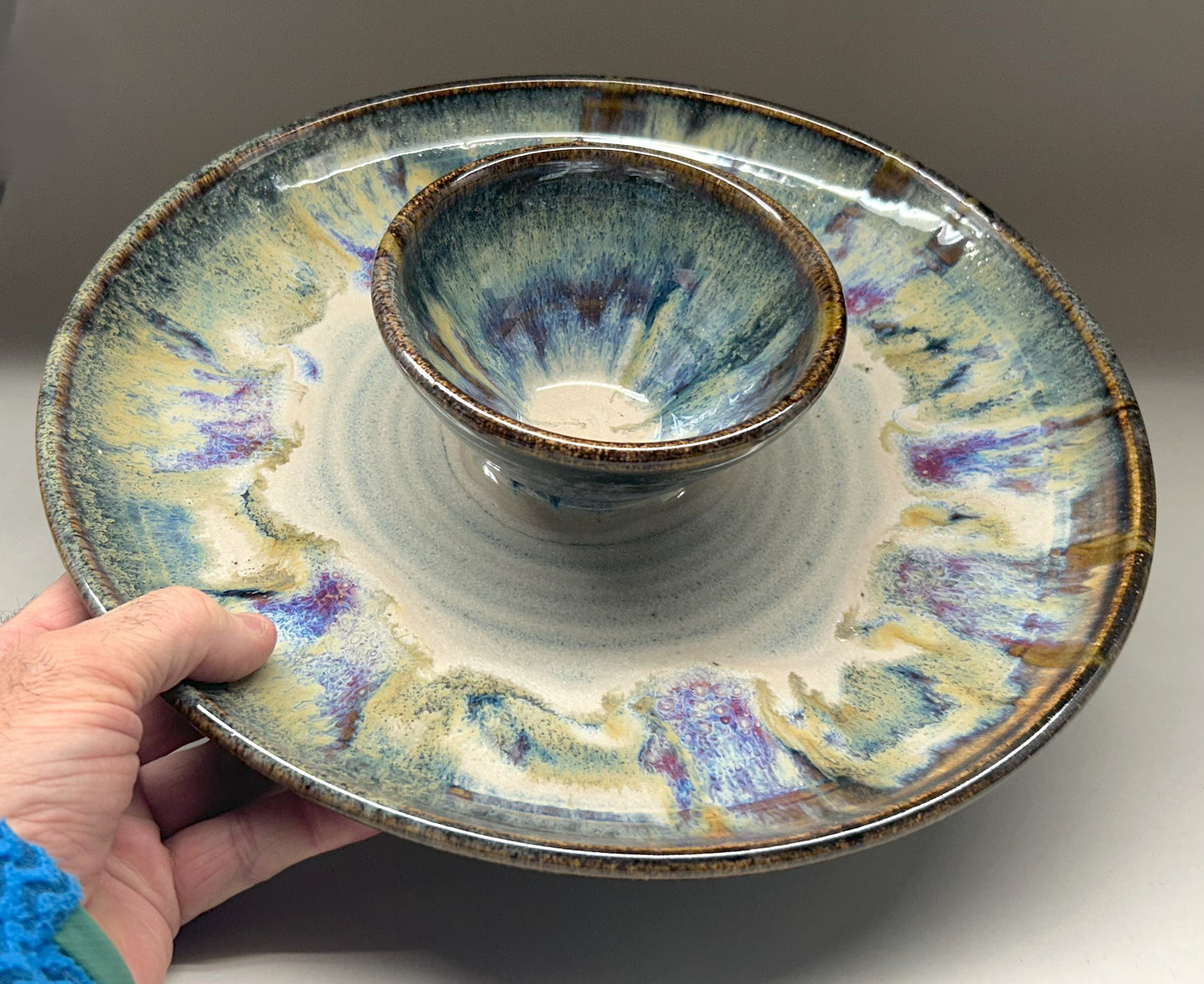 Handmade Pottery Chip-N-Dip with Everything Glaze – Perfect for Entertaining
