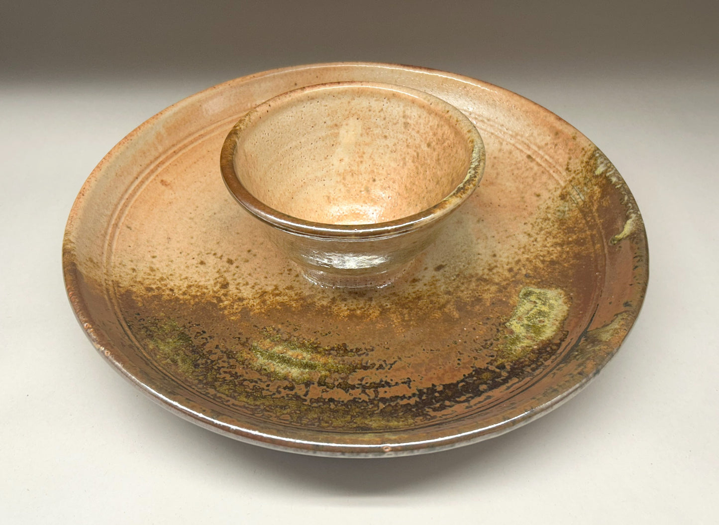 Handmade Pottery Chip-n-Dip Set with Shino Glaze – Perfect for Entertaining