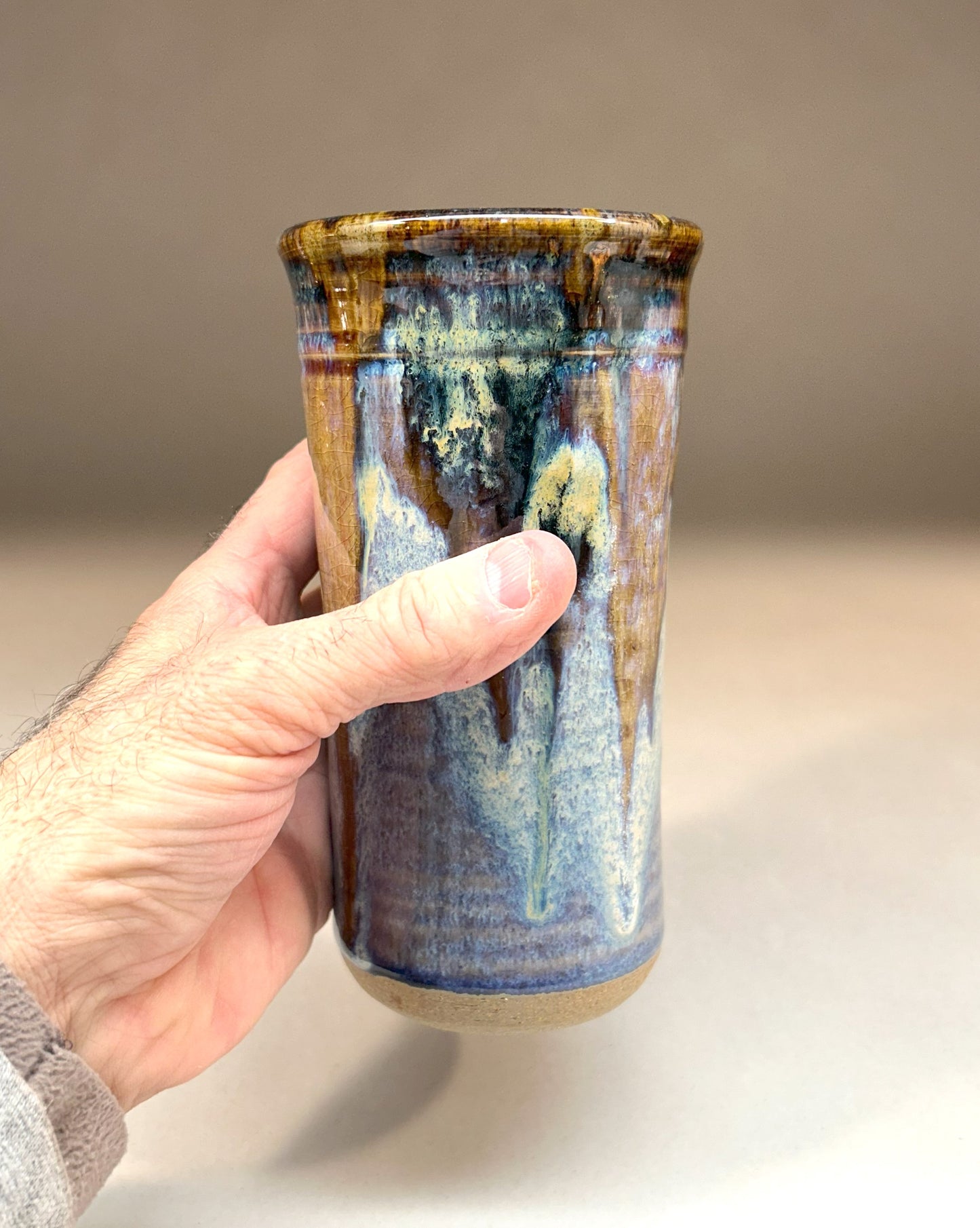 Handmade Pottery Tumbler with Everything Glaze – Unique Ceramic Drinkware
