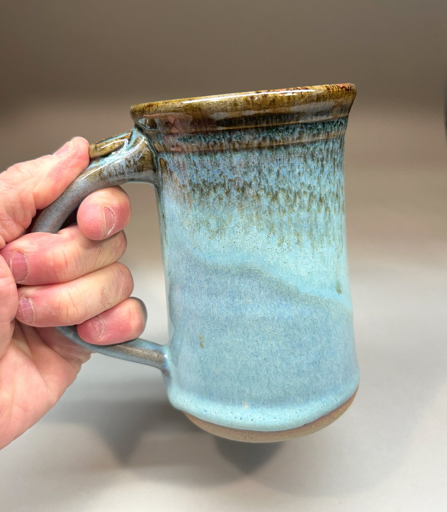 Handmade Pottery Mug with Blue-Green Ash Glaze – Rustic and Unique