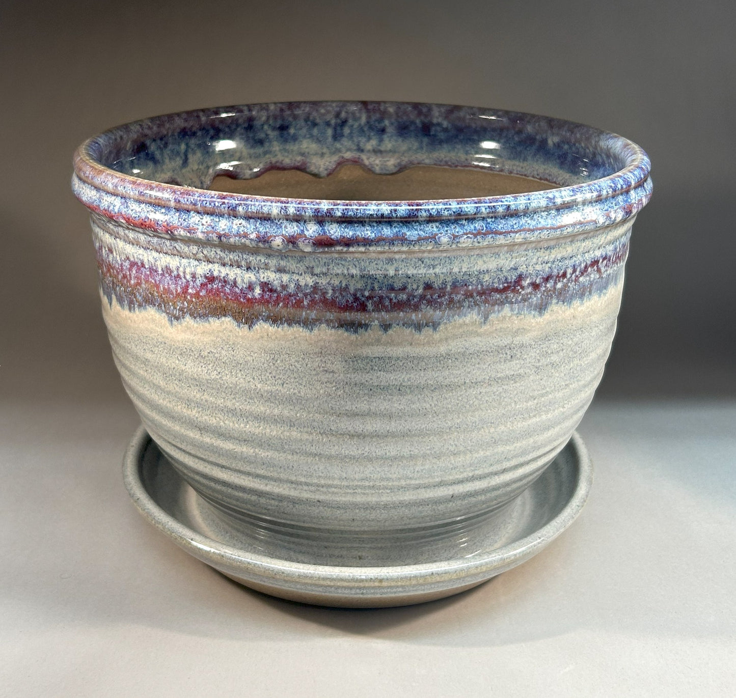 Handmade Stoneware Pottery Planter with Saucer – Rustic Ceramic Plant Pot indoor or outdoor