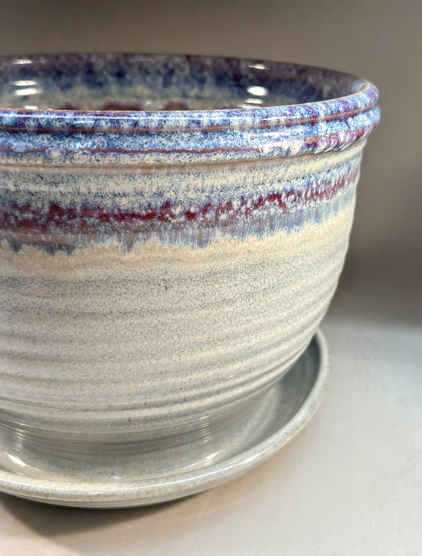 Handmade Stoneware Pottery Planter with Saucer – Rustic Ceramic Plant Pot indoor or outdoor
