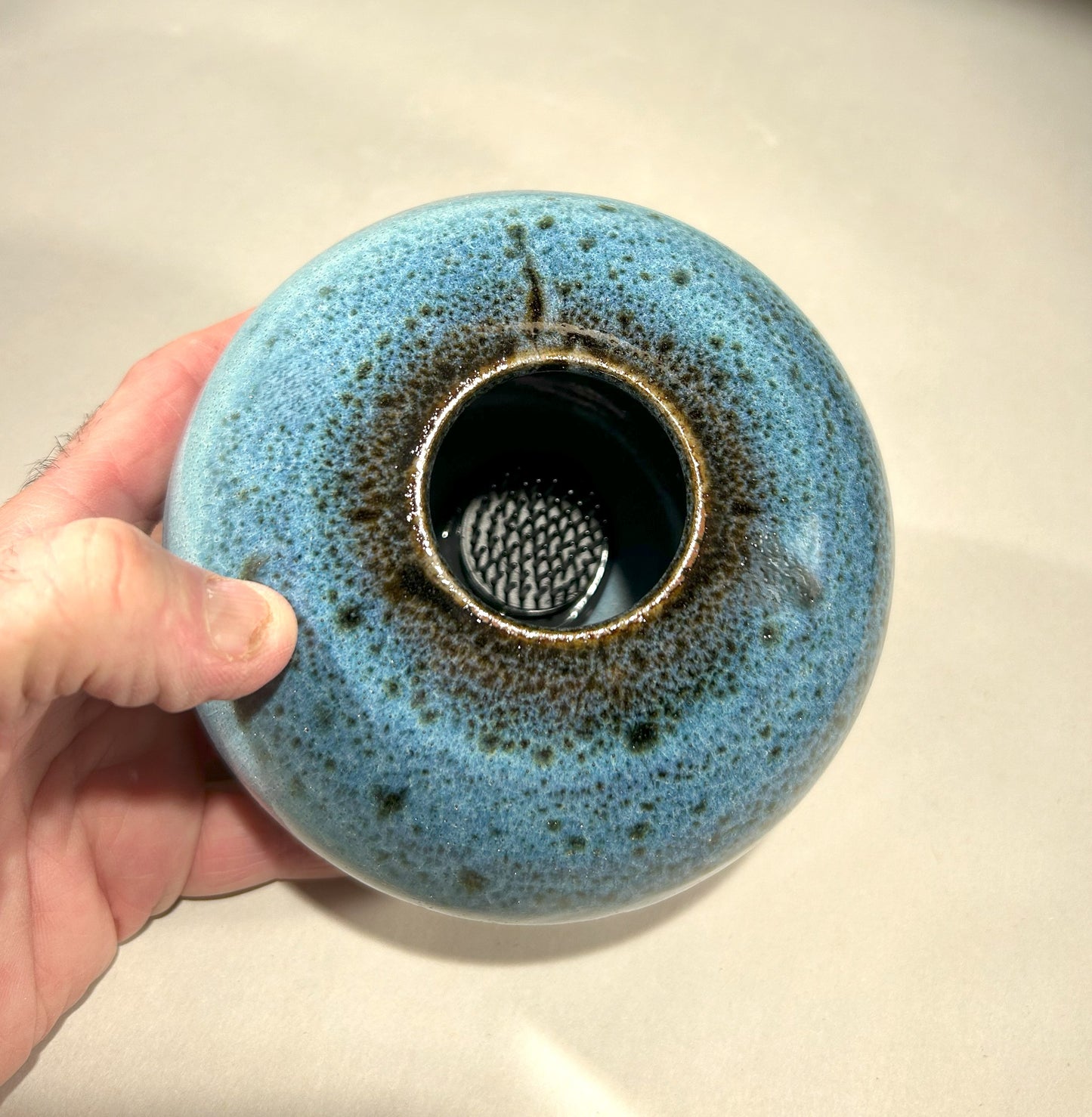 Handmade Pottery Ikebana Vase with Pin Frog