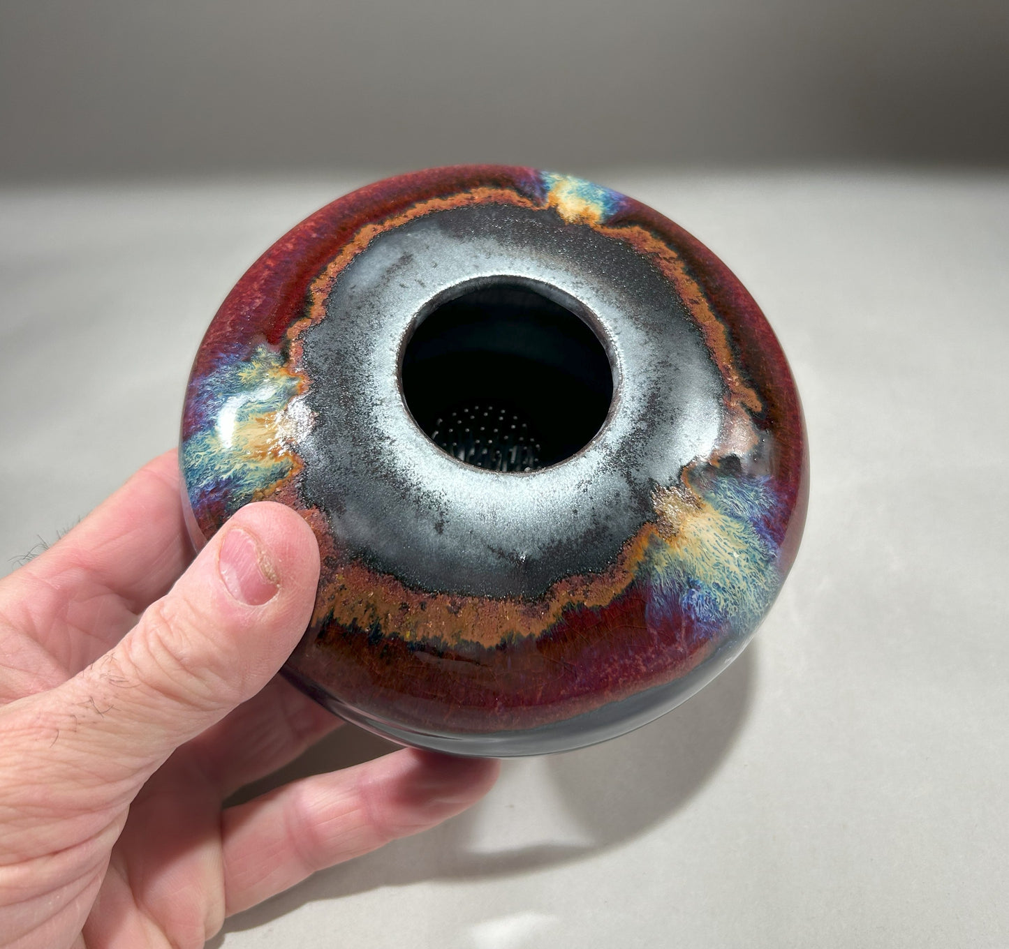 Handmade Pottery Ikebana Vase with Pin Frog