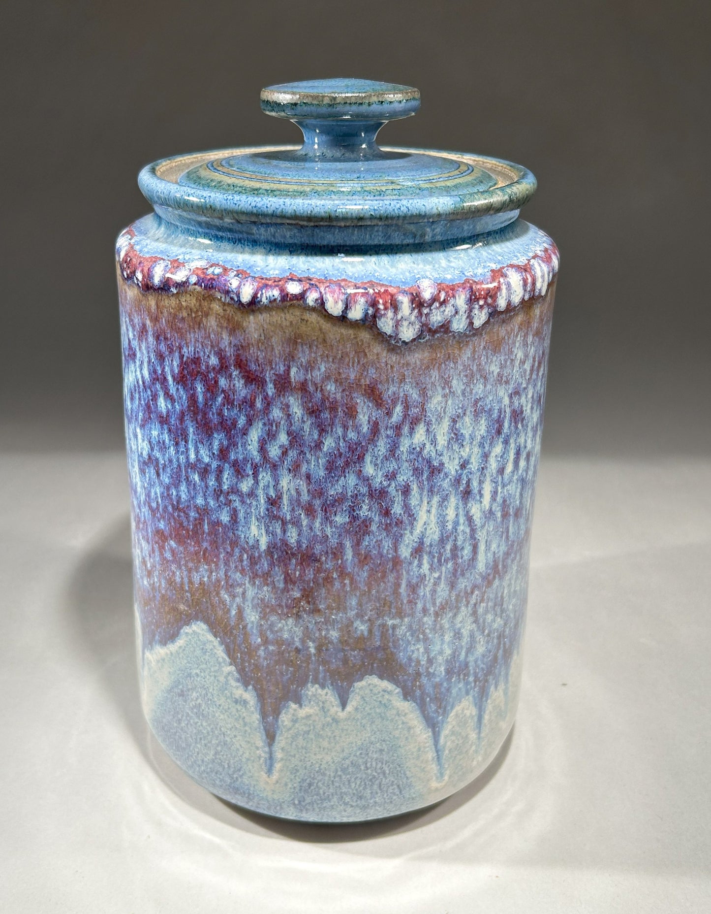 Handmade pottery jar with an electric blue glaze - Artisan Pottery Jar