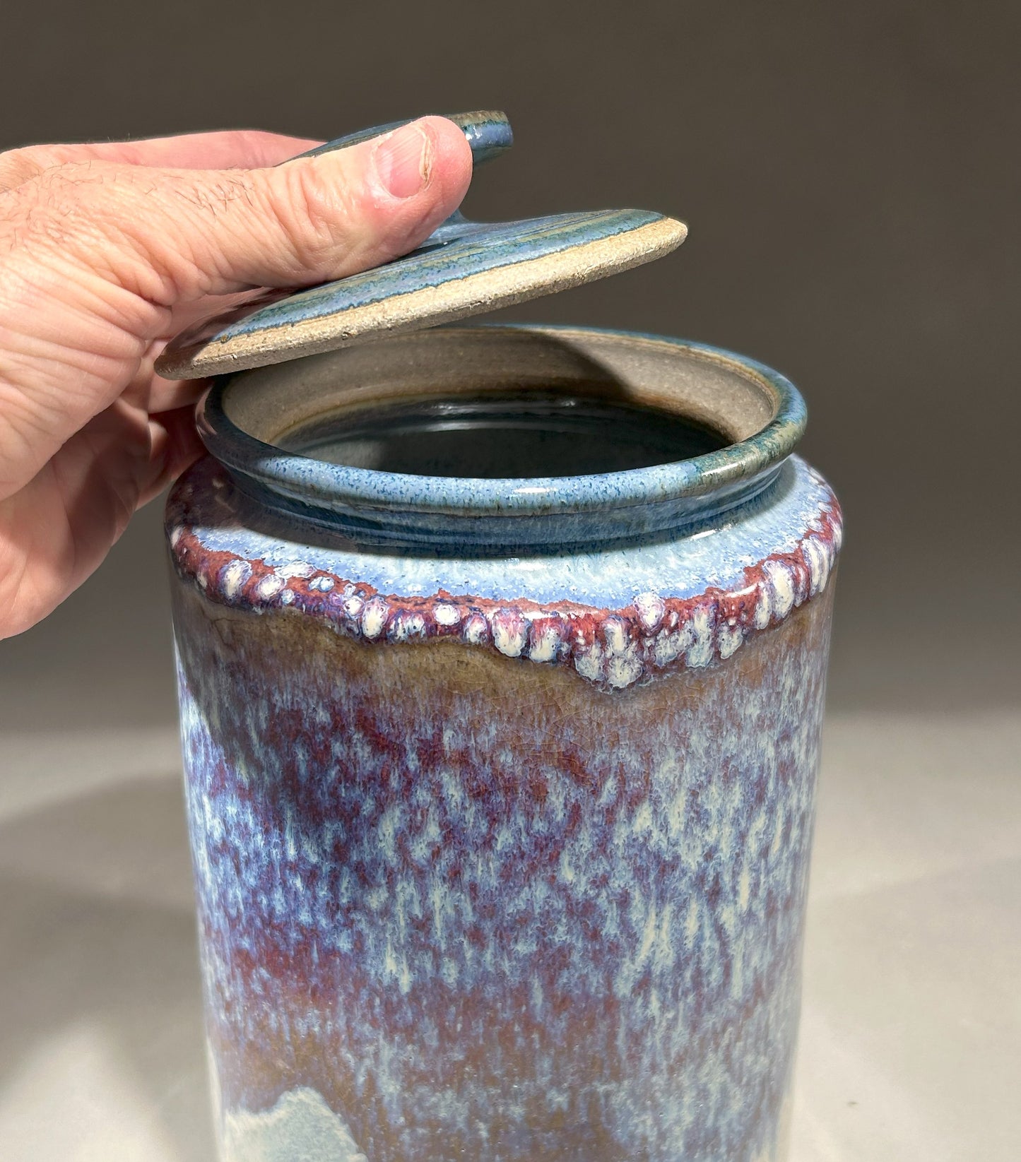 Handmade pottery jar with an electric blue glaze - Artisan Pottery Jar