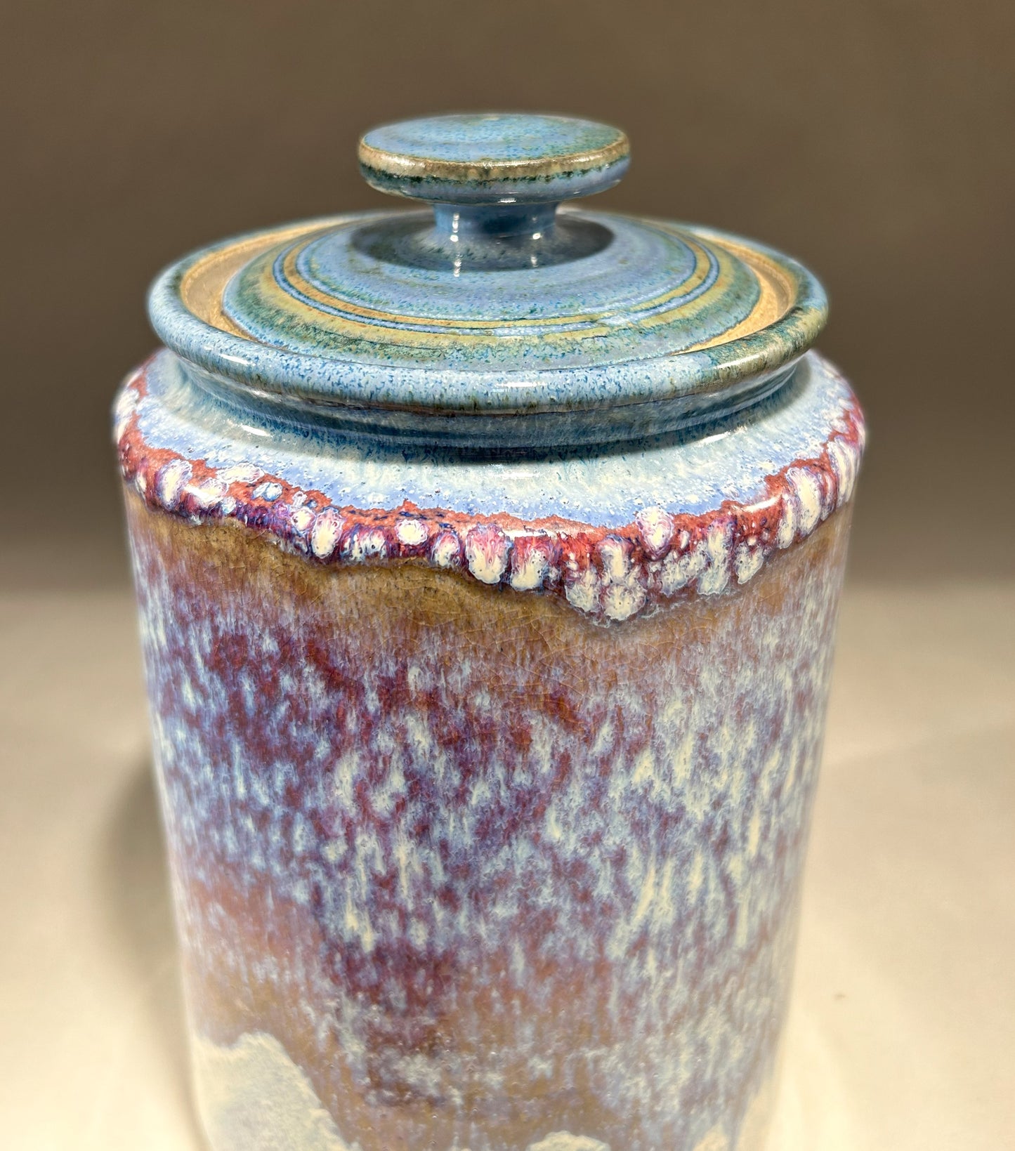 Handmade pottery jar with an electric blue glaze - Artisan Pottery Jar