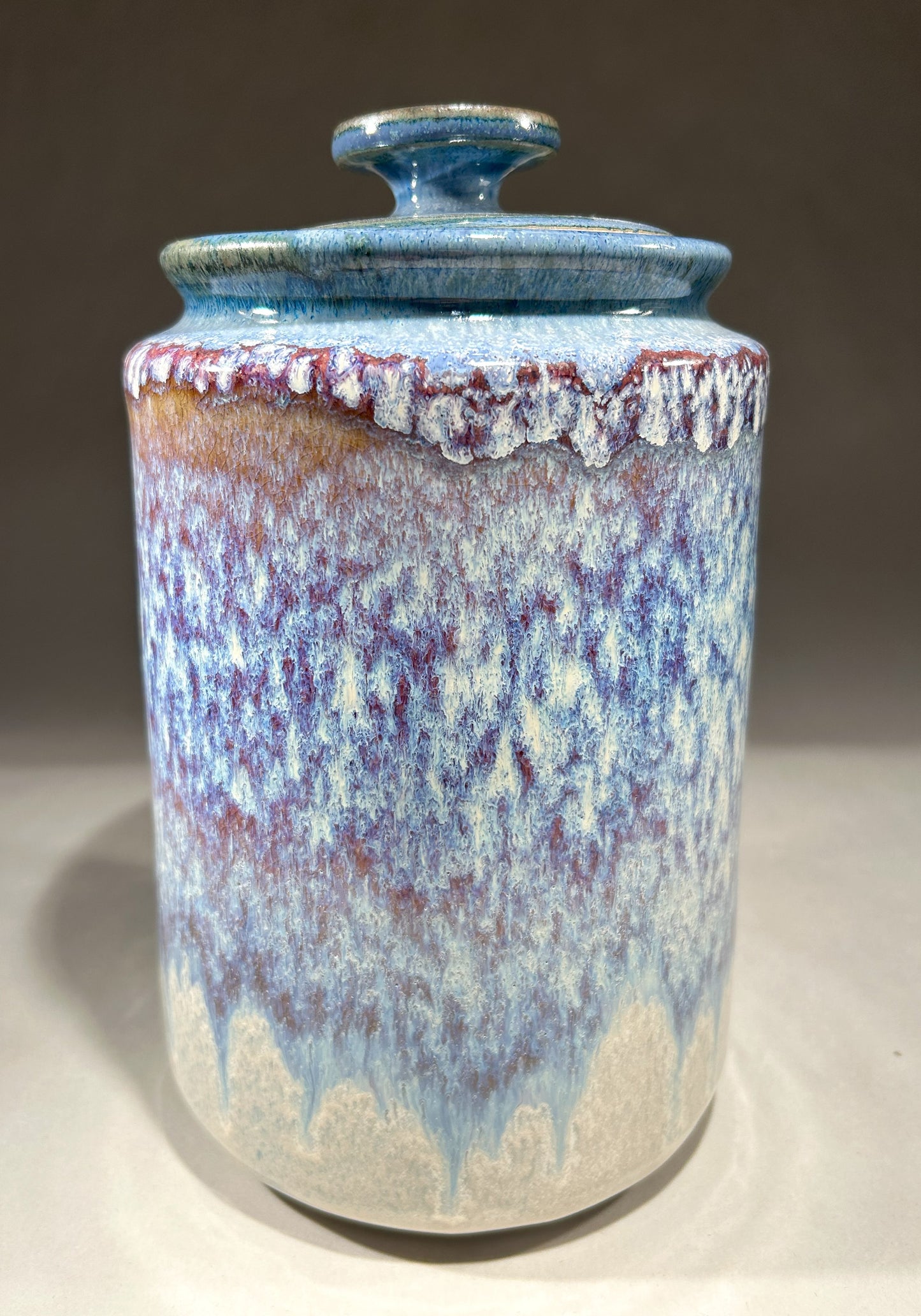 Handmade pottery jar with an electric blue glaze - Artisan Pottery Jar