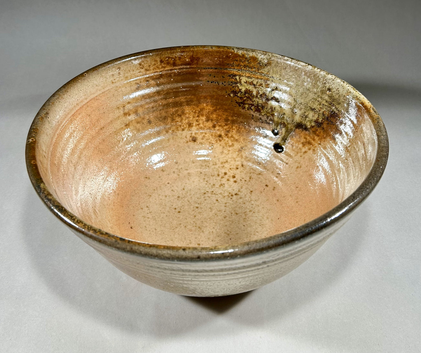 Pottery Mixing Bowl with Shino Glaze & Ash accents