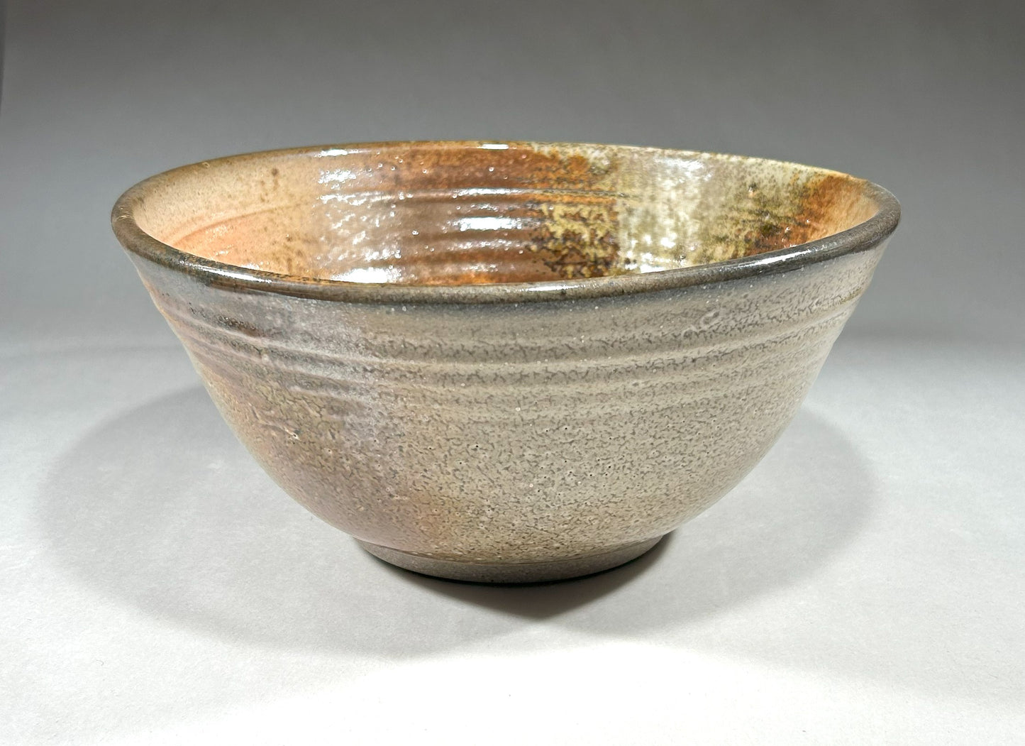 Pottery Mixing Bowl with Shino Glaze & Ash accents