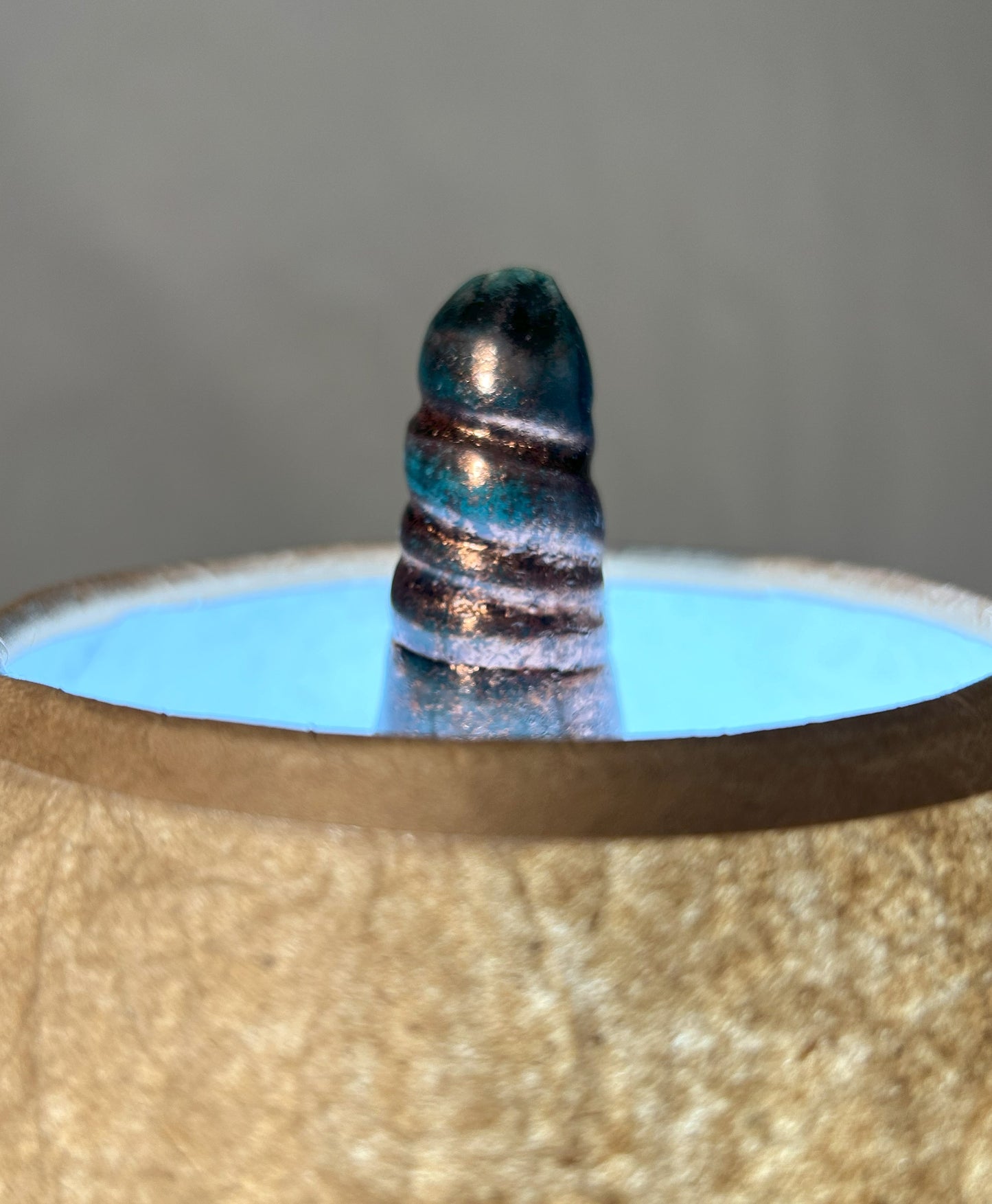 Handmade Raku Pottery Lamp - Copper Green Crackle Glaze - Wrinkled Paper Shade & Handmade Finial