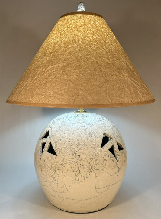 Raku Table Lamp with Antique White Crackle Glaze - Made in Sisters, Oregon
