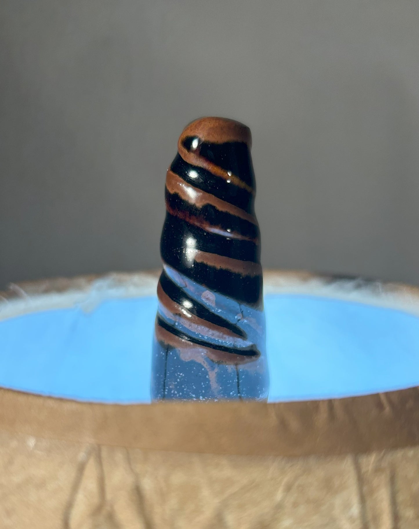 Small Pottery table lamp with Snowy Mountain glaze - Handmade Finial