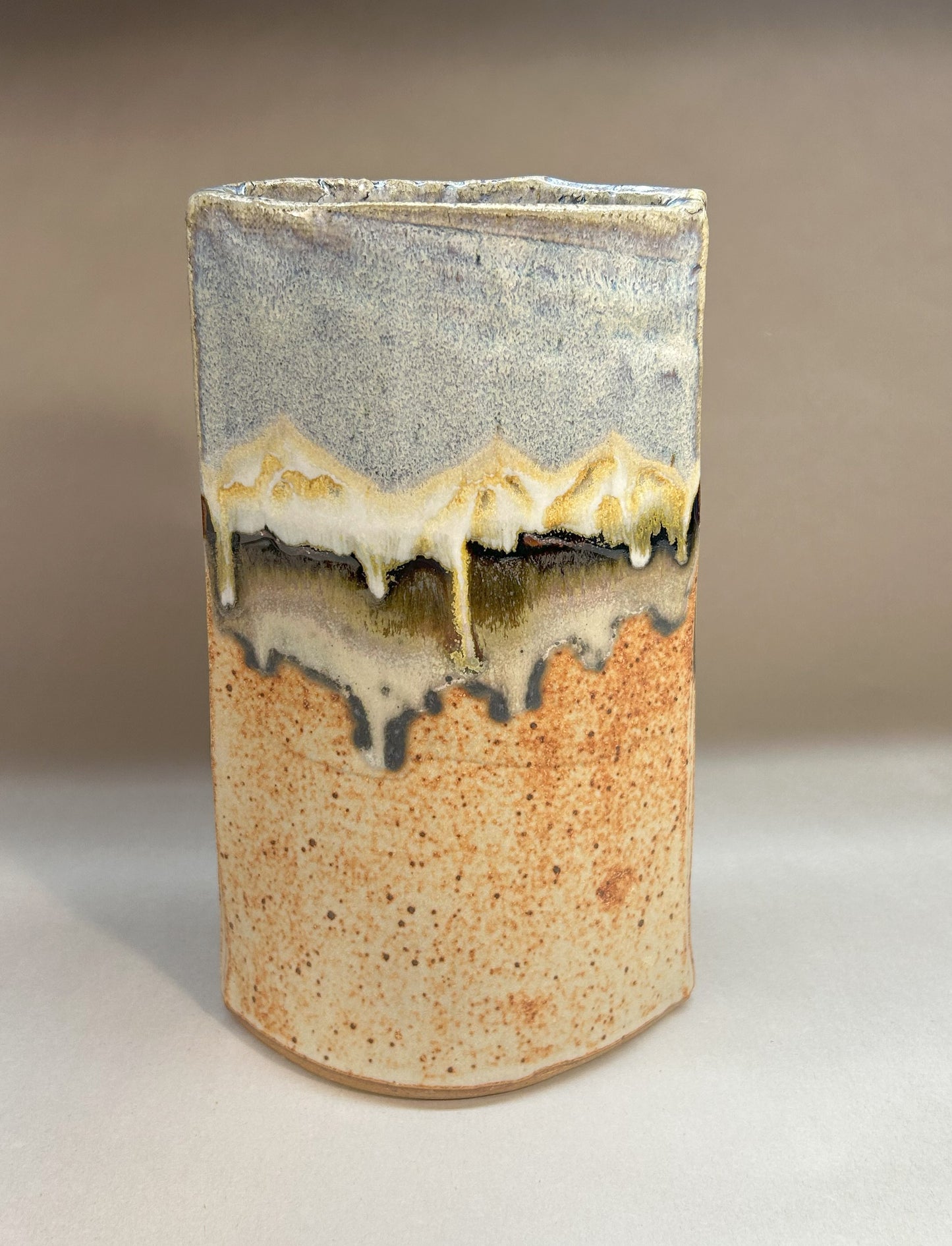 Hand-built slab pottery vase - Snowy Mountain Glaze