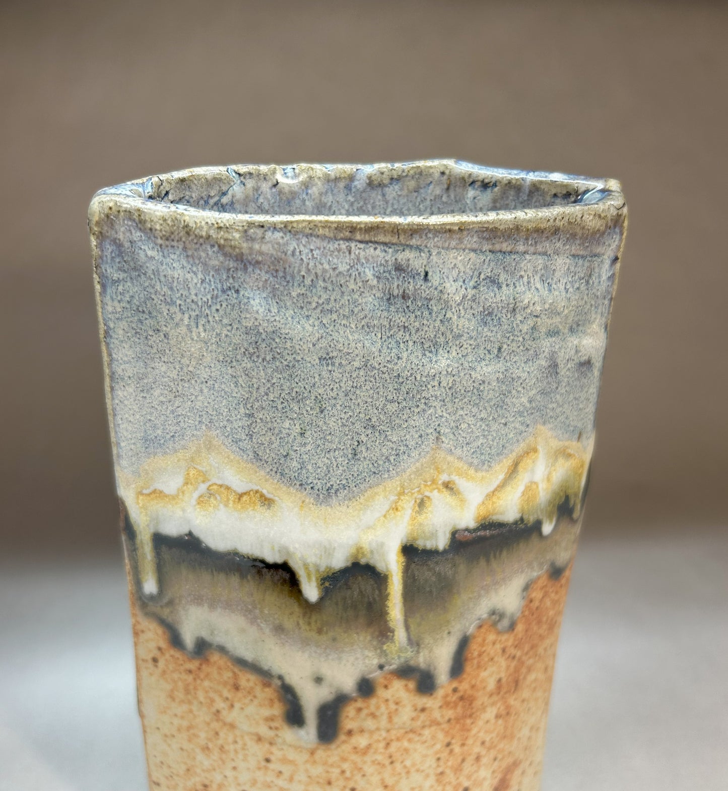 Hand-built slab pottery vase - Snowy Mountain Glaze