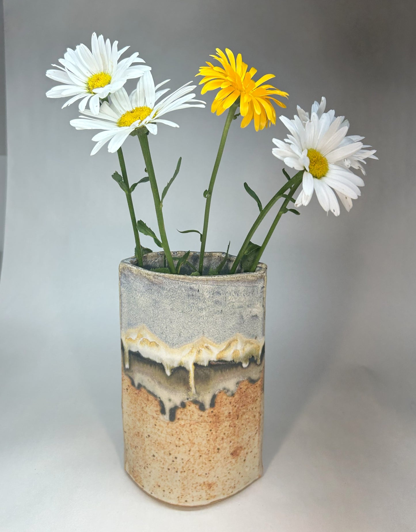Hand-built slab pottery vase - Snowy Mountain Glaze