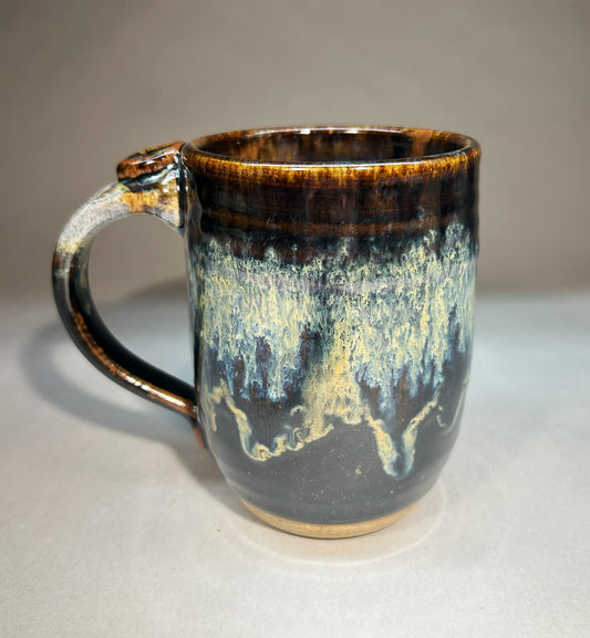Handmade Pottery Mug with Temoku Black & Everything Glaze