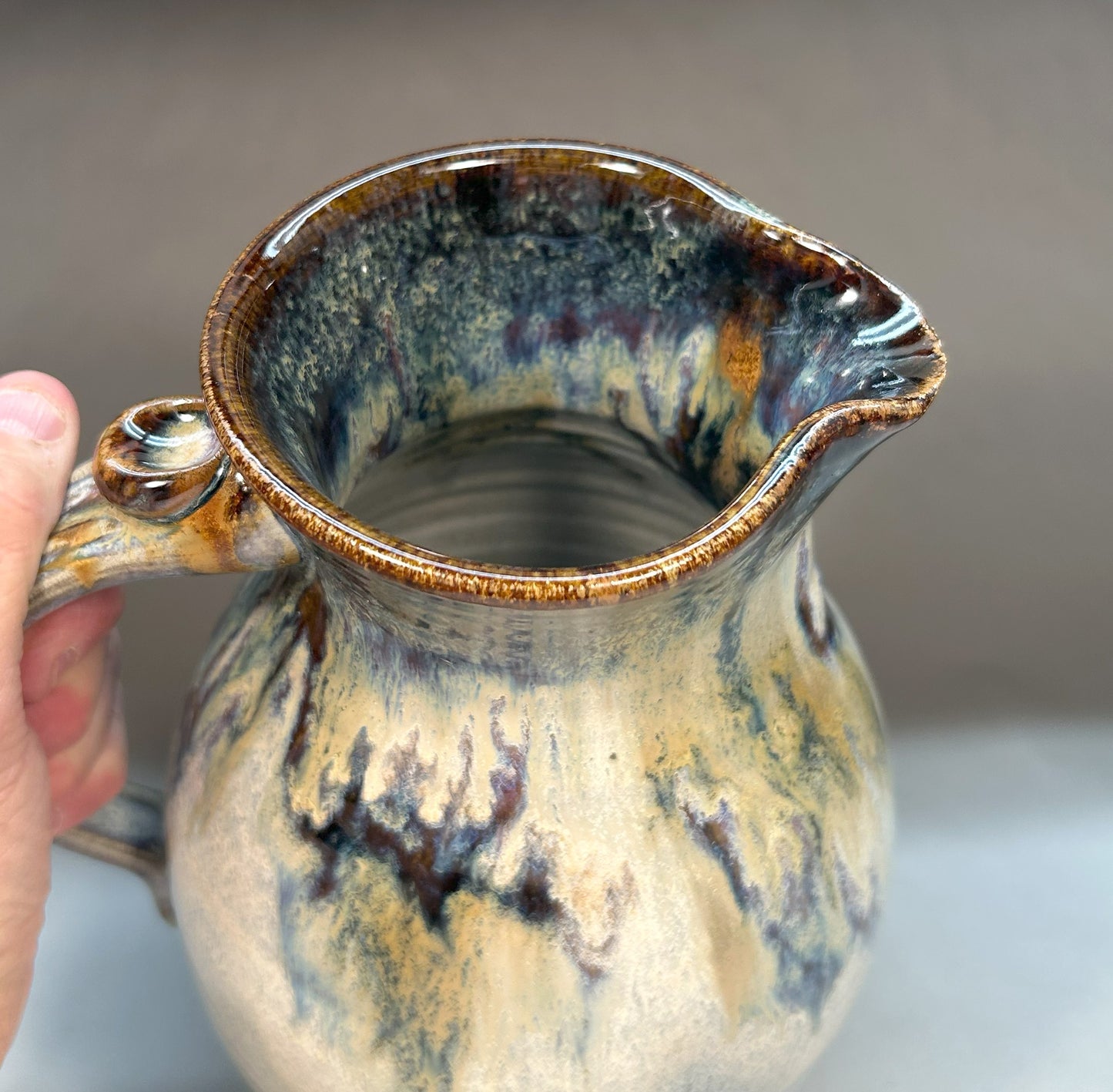 Large Handmade Pottery Pitcher – Rustic Stoneware for Kitchen or Table Decor