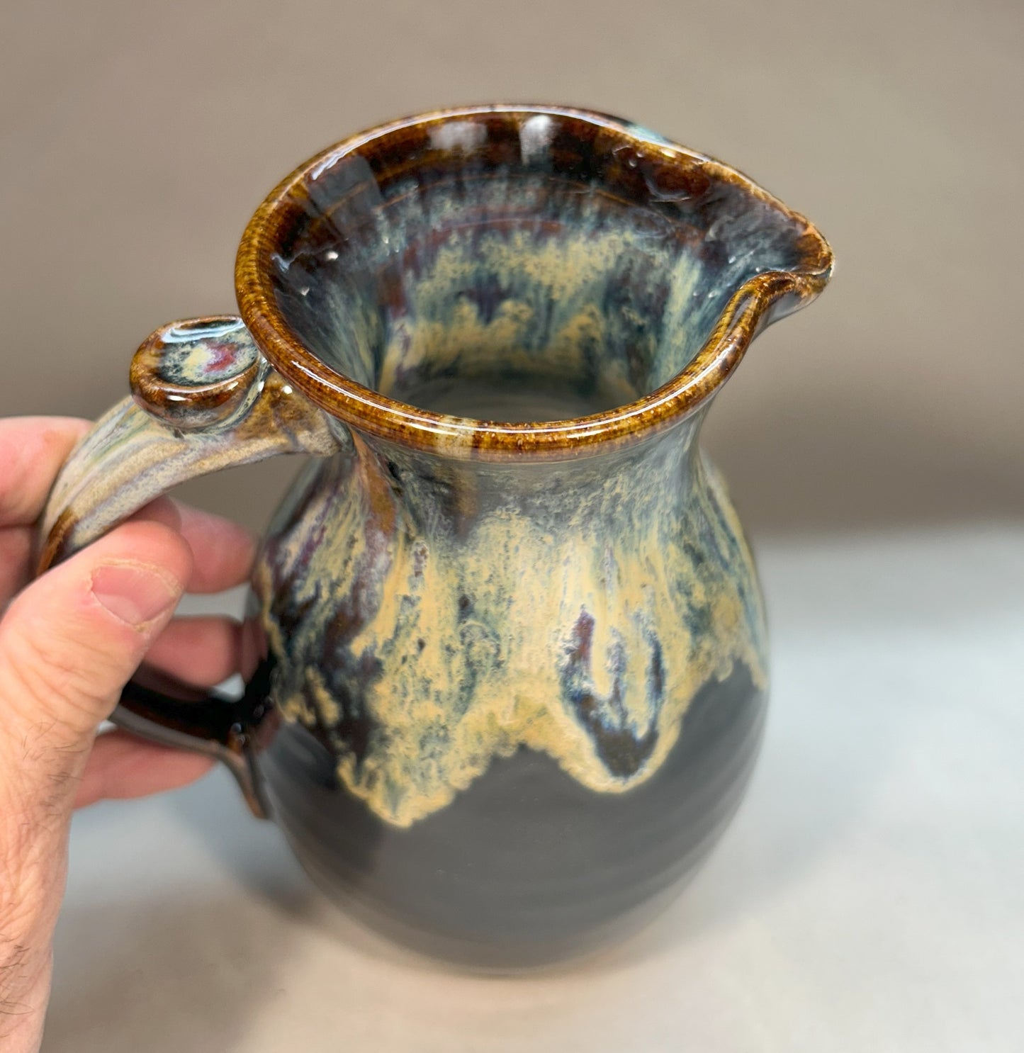 Medium Handmade Pottery Pitcher – Artisan Stoneware Pouring Vessel
