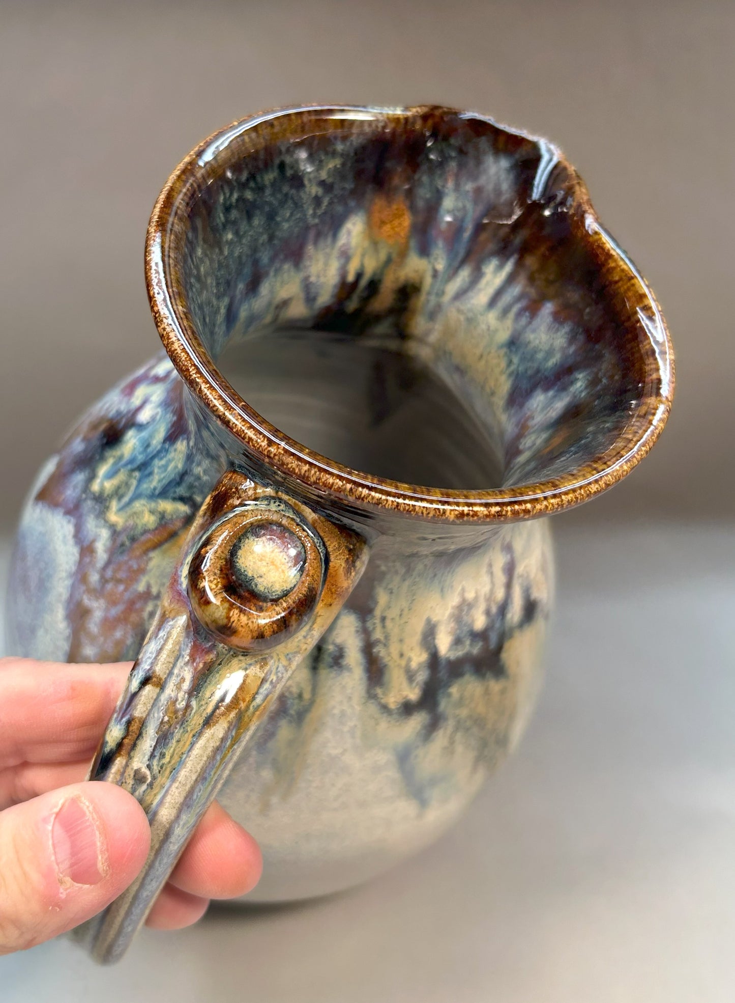 Large Handmade Pottery Pitcher – Rustic Stoneware for Kitchen or Table Decor