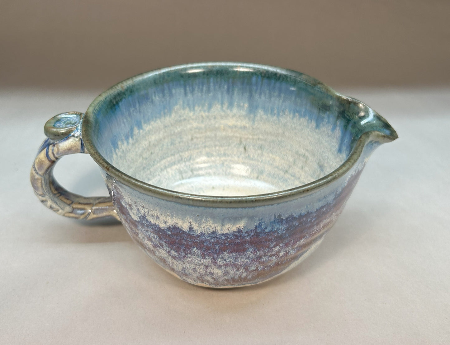Handmade Pottery Batter Bowl – Stoneware Mixing Bowl with Handle & Spout