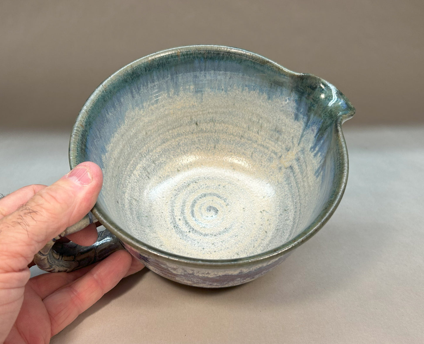 Handmade Pottery Batter Bowl – Stoneware Mixing Bowl with Handle & Spout