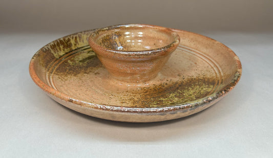 Small Handmade Pottery Chip and Dip with Shino Glaze
