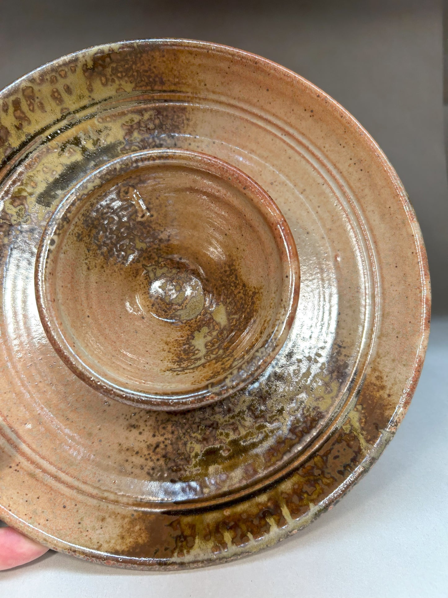 Small Handmade Pottery Chip and Dip with Shino Glaze