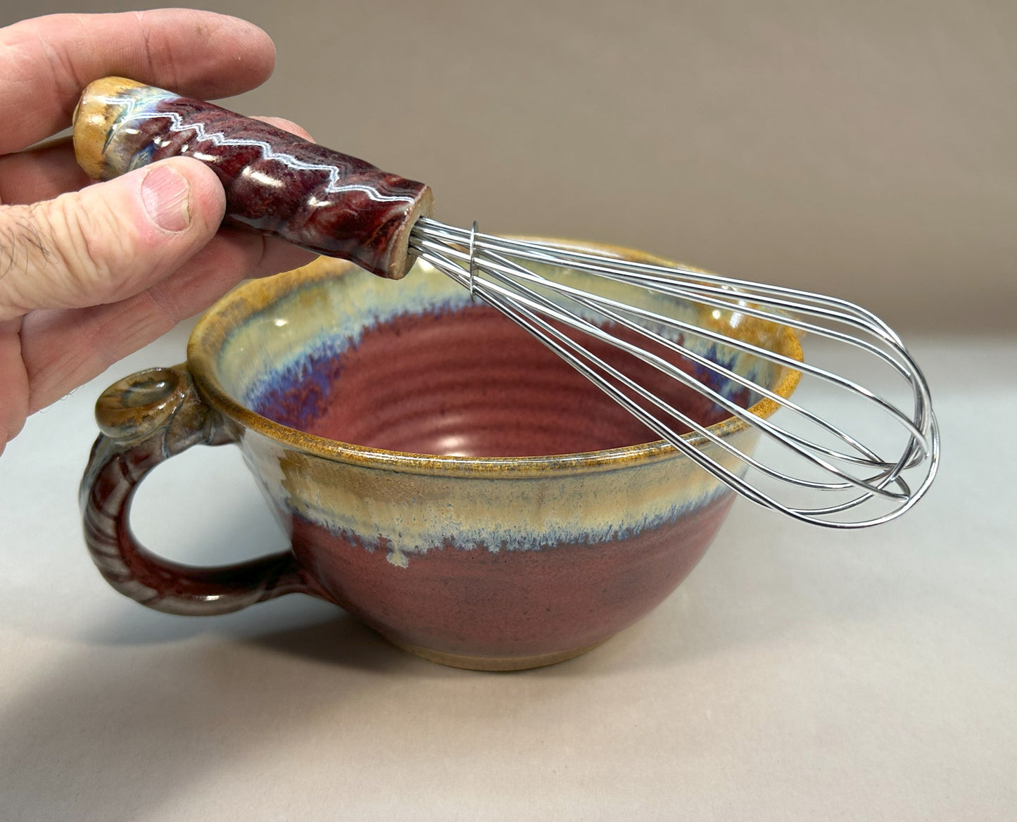 Handmade Pottery Batter Bowl – Stoneware Mixing Bowl with Handle & Spout