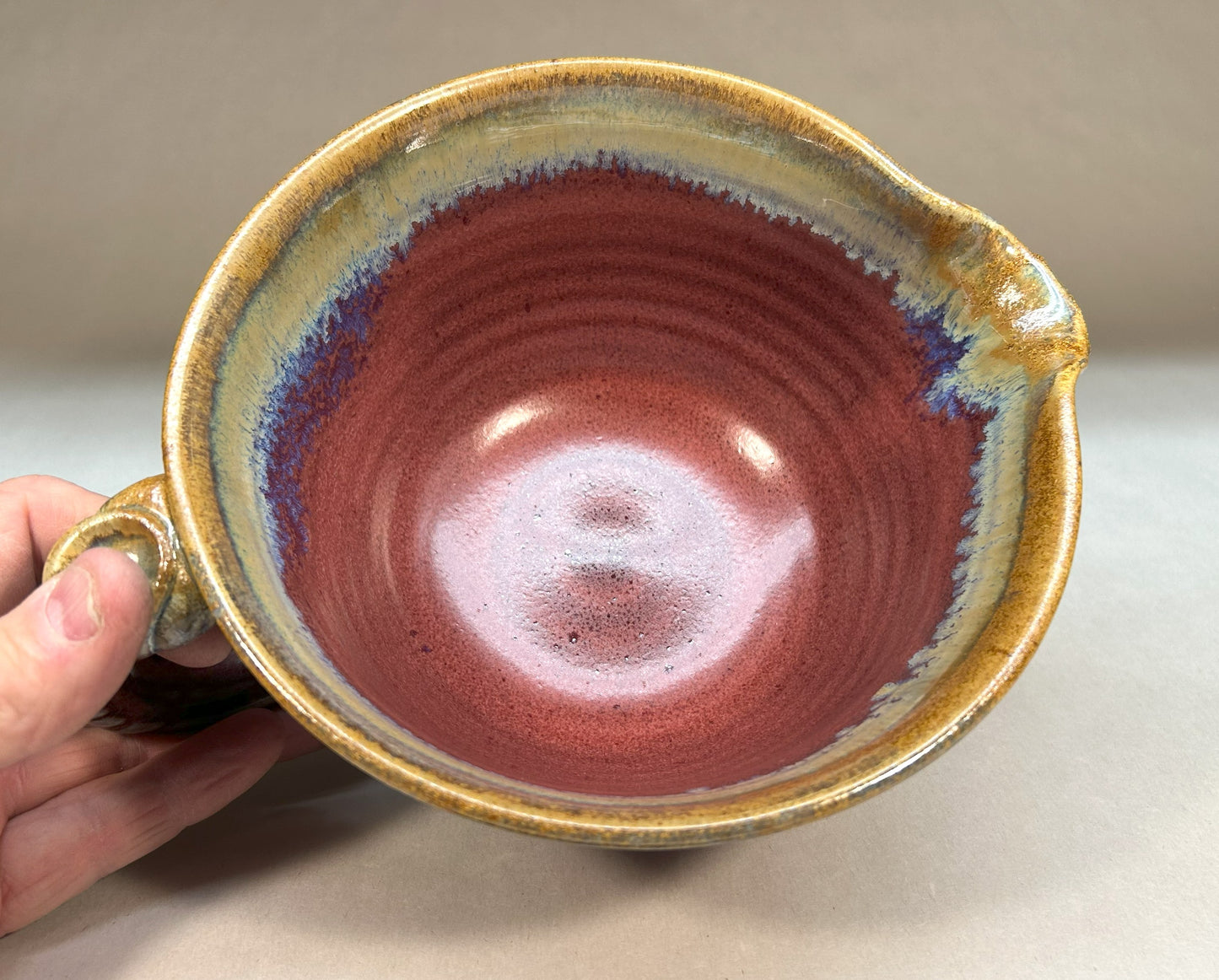 Handmade Pottery Batter Bowl – Stoneware Mixing Bowl with Handle & Spout