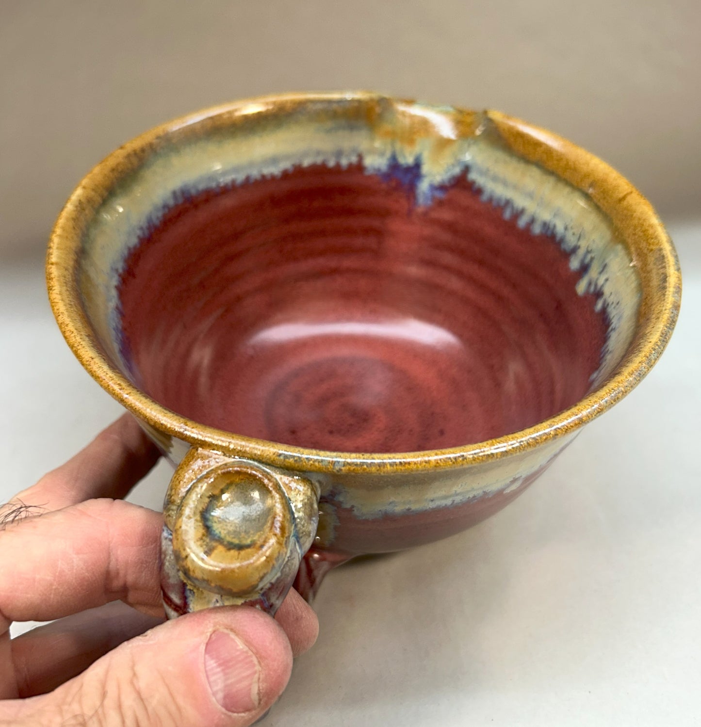 Handmade Pottery Batter Bowl – Stoneware Mixing Bowl with Handle & Spout