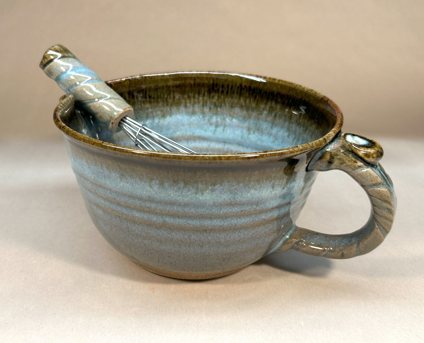Handmade Pottery Batter Bowl – Stoneware Mixing Bowl with Handle & Spout