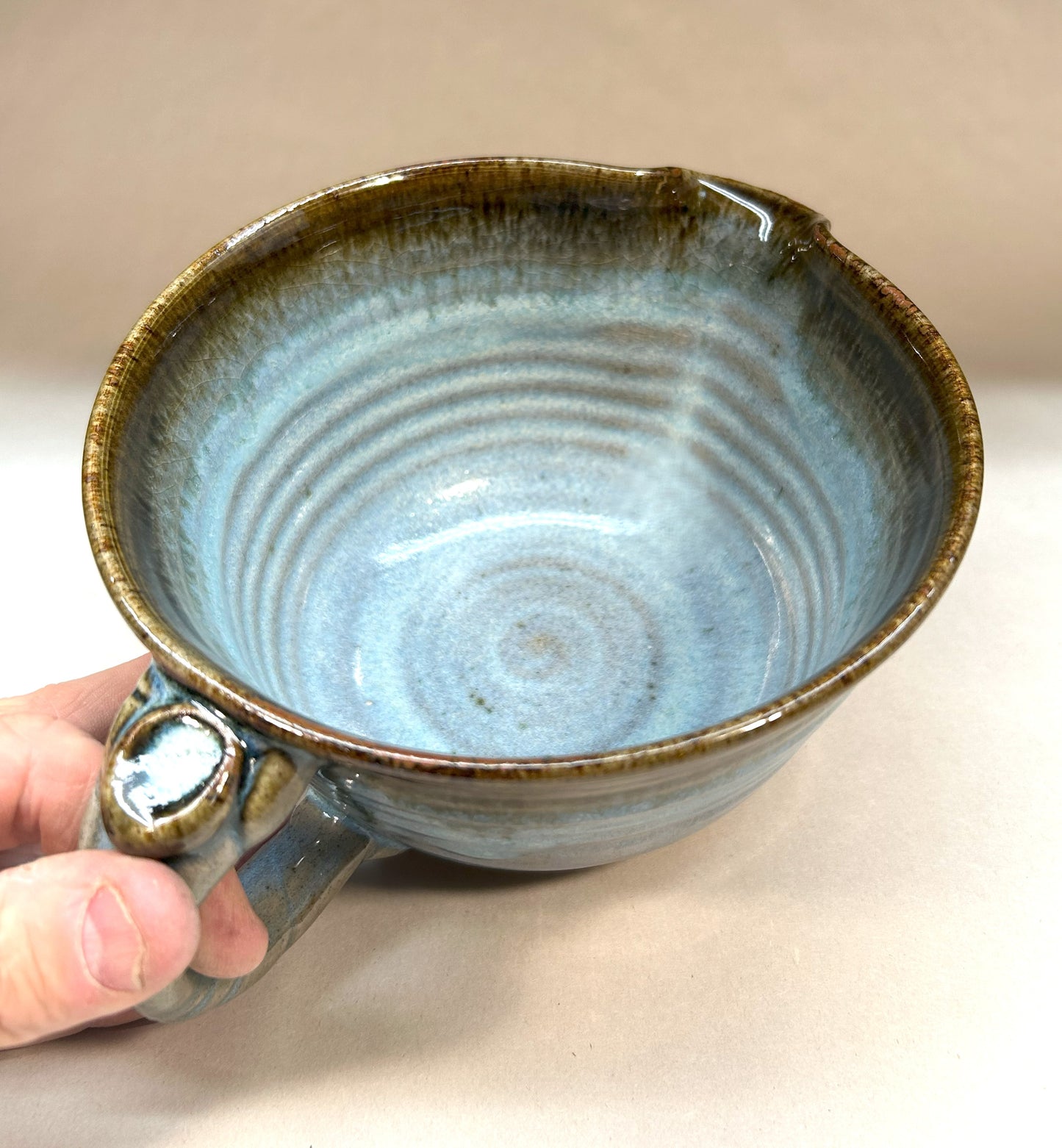 Handmade Pottery Batter Bowl – Stoneware Mixing Bowl with Handle & Spout