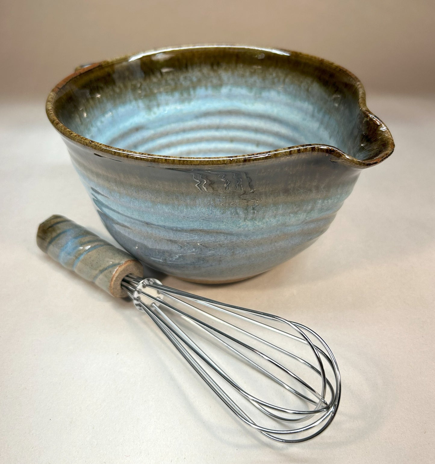 Handmade Pottery Batter Bowl – Stoneware Mixing Bowl with Handle & Spout