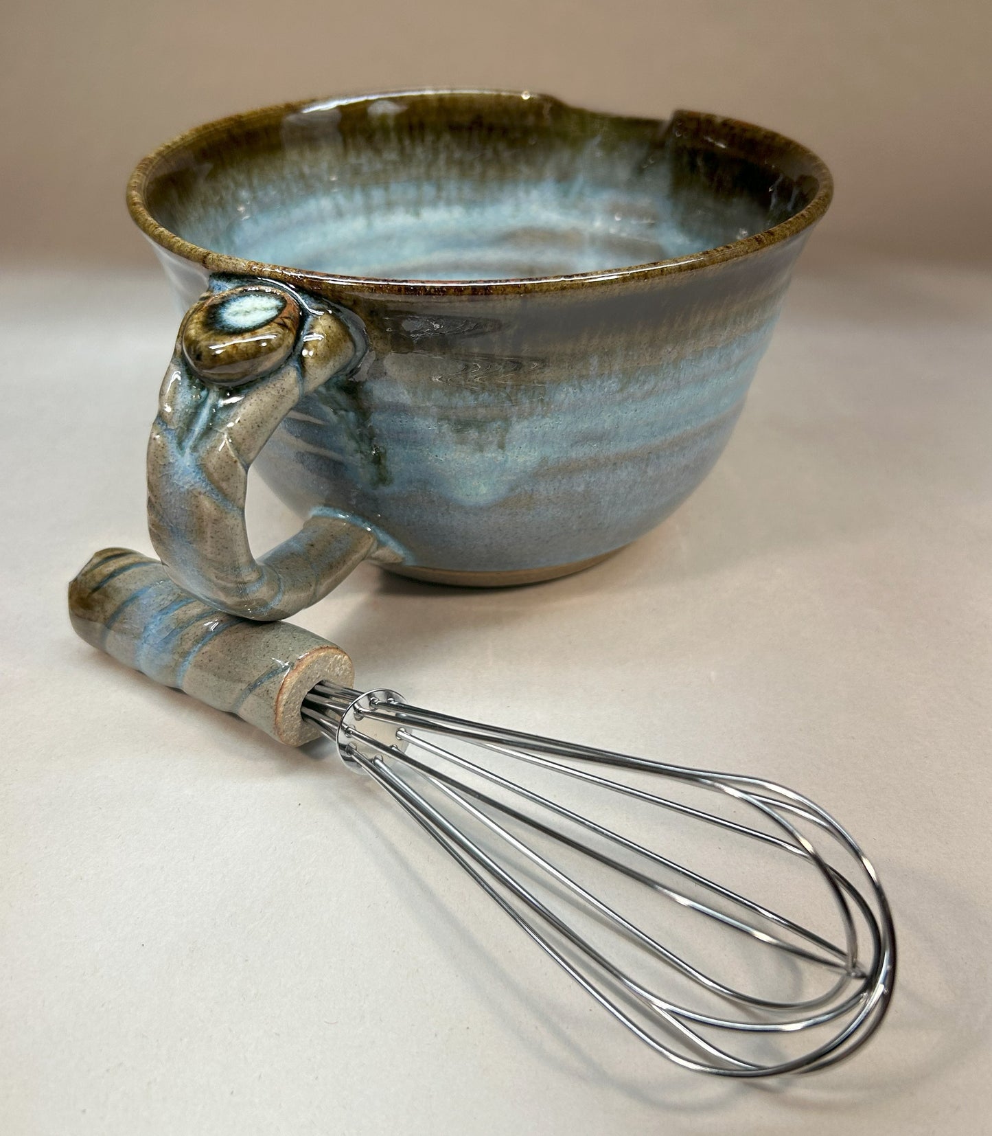 Handmade Pottery Batter Bowl – Stoneware Mixing Bowl with Handle & Spout