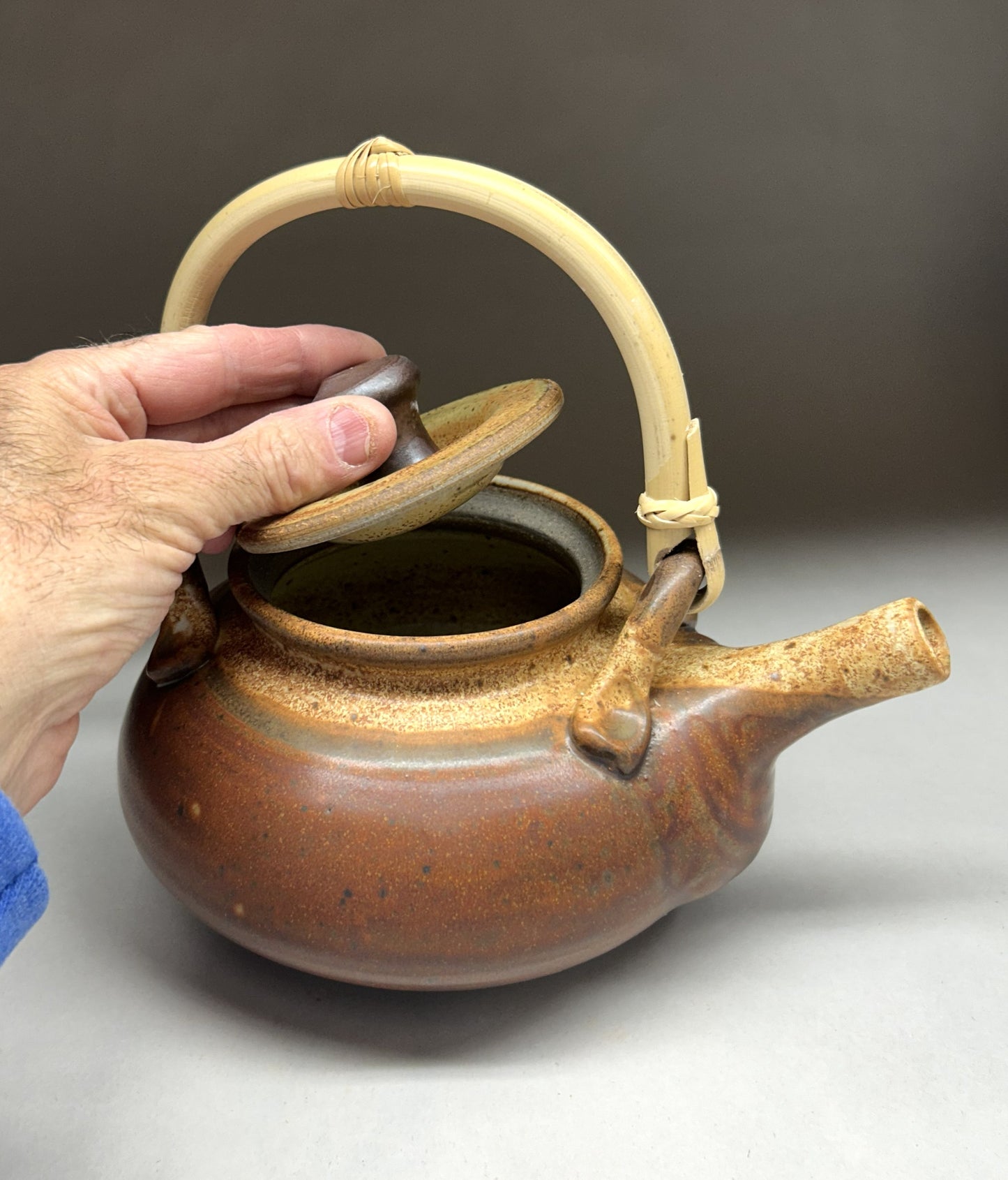 Handmade Pottery Teapot with English Cane Handle – Artisan Ceramic Teapot for Tea Lovers