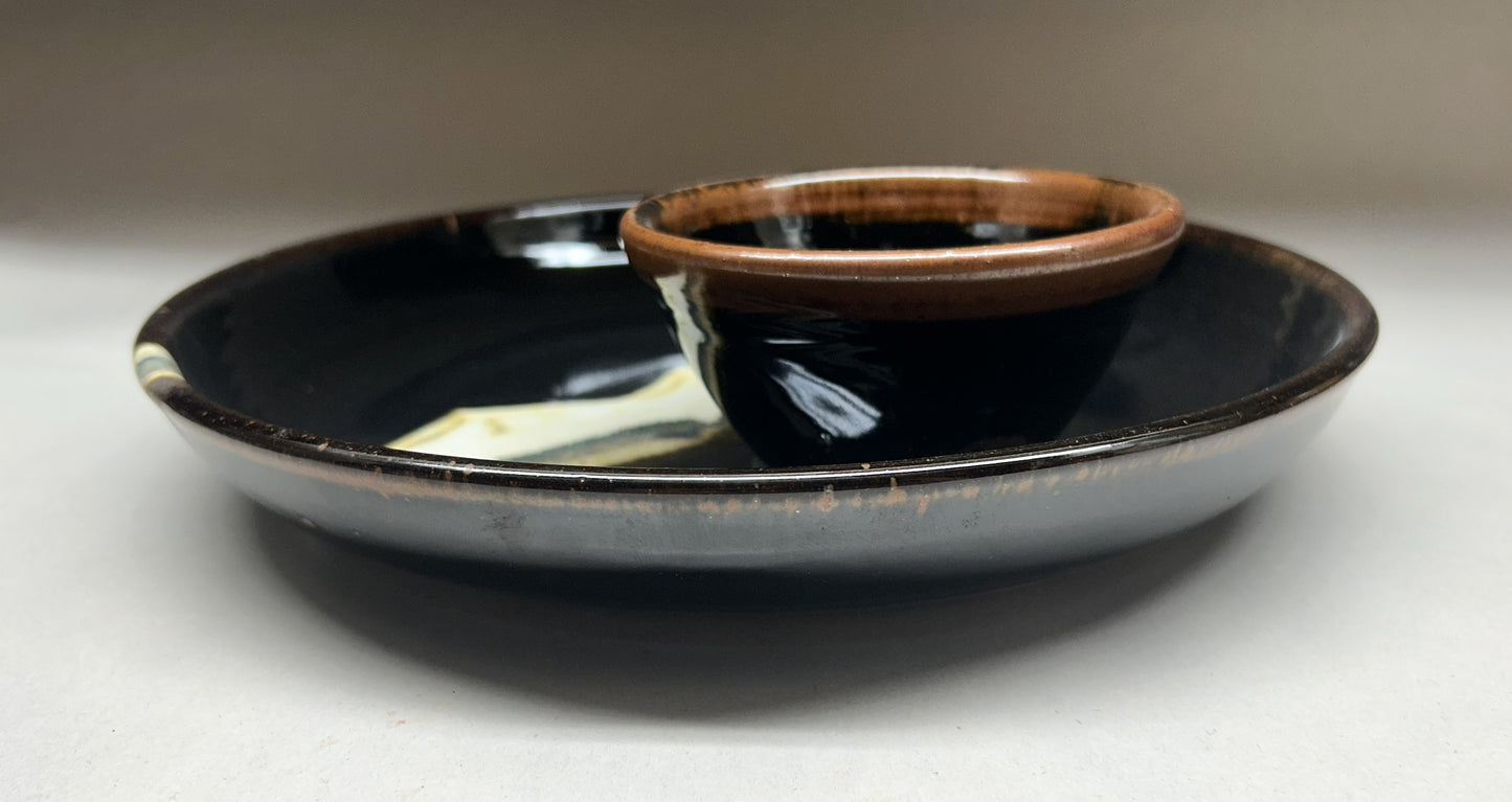 Handmade Pottery Chip and Dip Set – Midnight Mountain Glaze