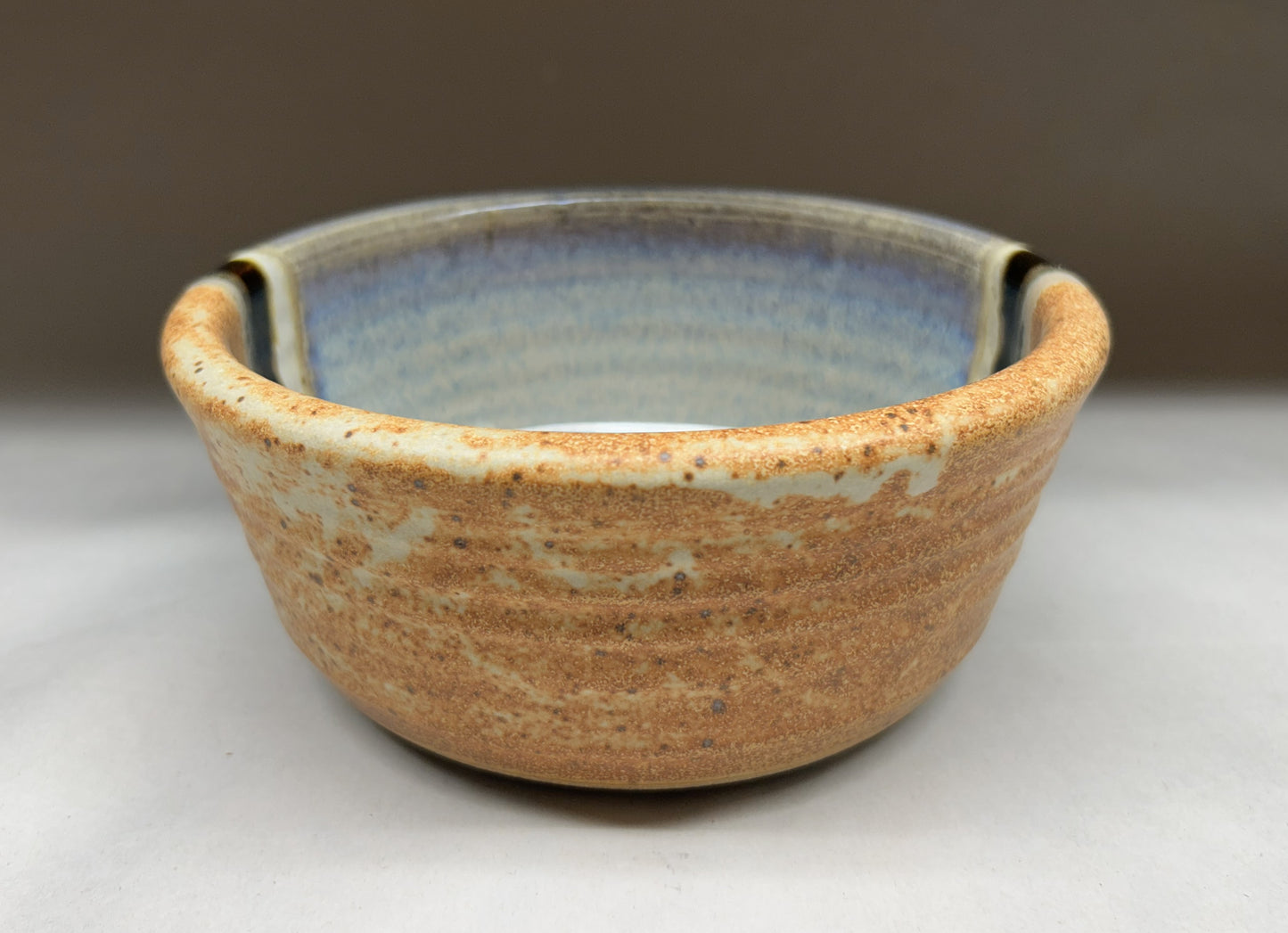 Handmade Pottery Dog Bowl with Snowy Mountain Glaze