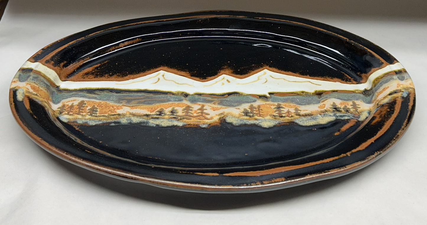 Handmade Pottery Oval Platter with Midnight Mountain glaze - Beautiful Artisan Platter
