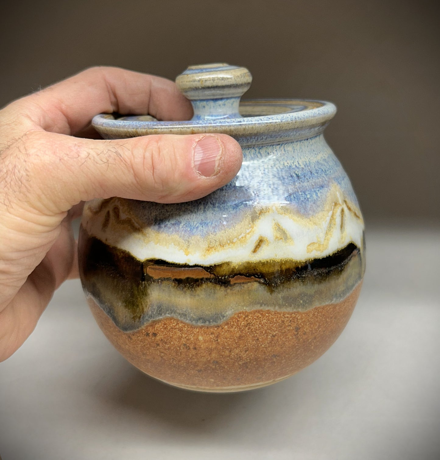 Small handmade Pottery Jar - Snowy Mountain Glaze