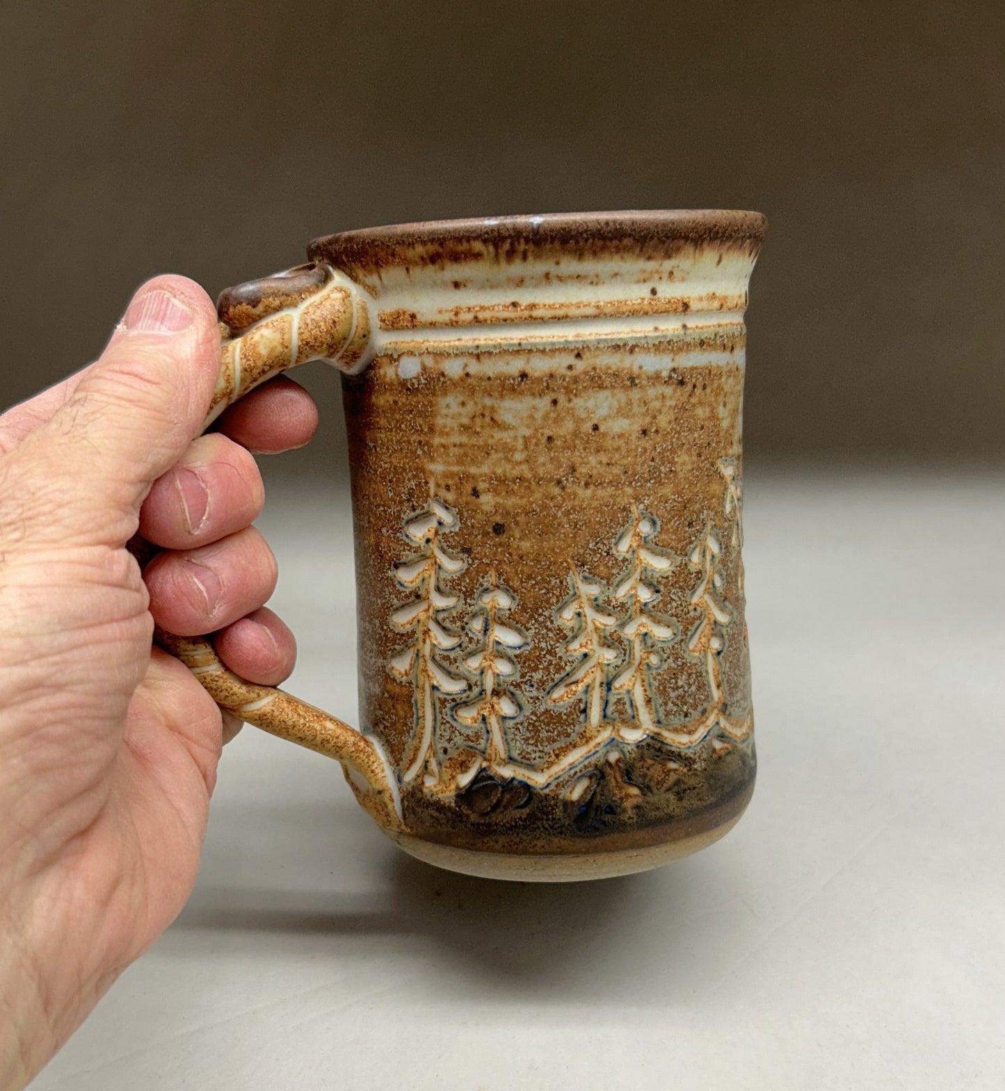 Handmade Pottery Mug with Tree Design Glaze – Nature-Inspired Ceramic Drinkware