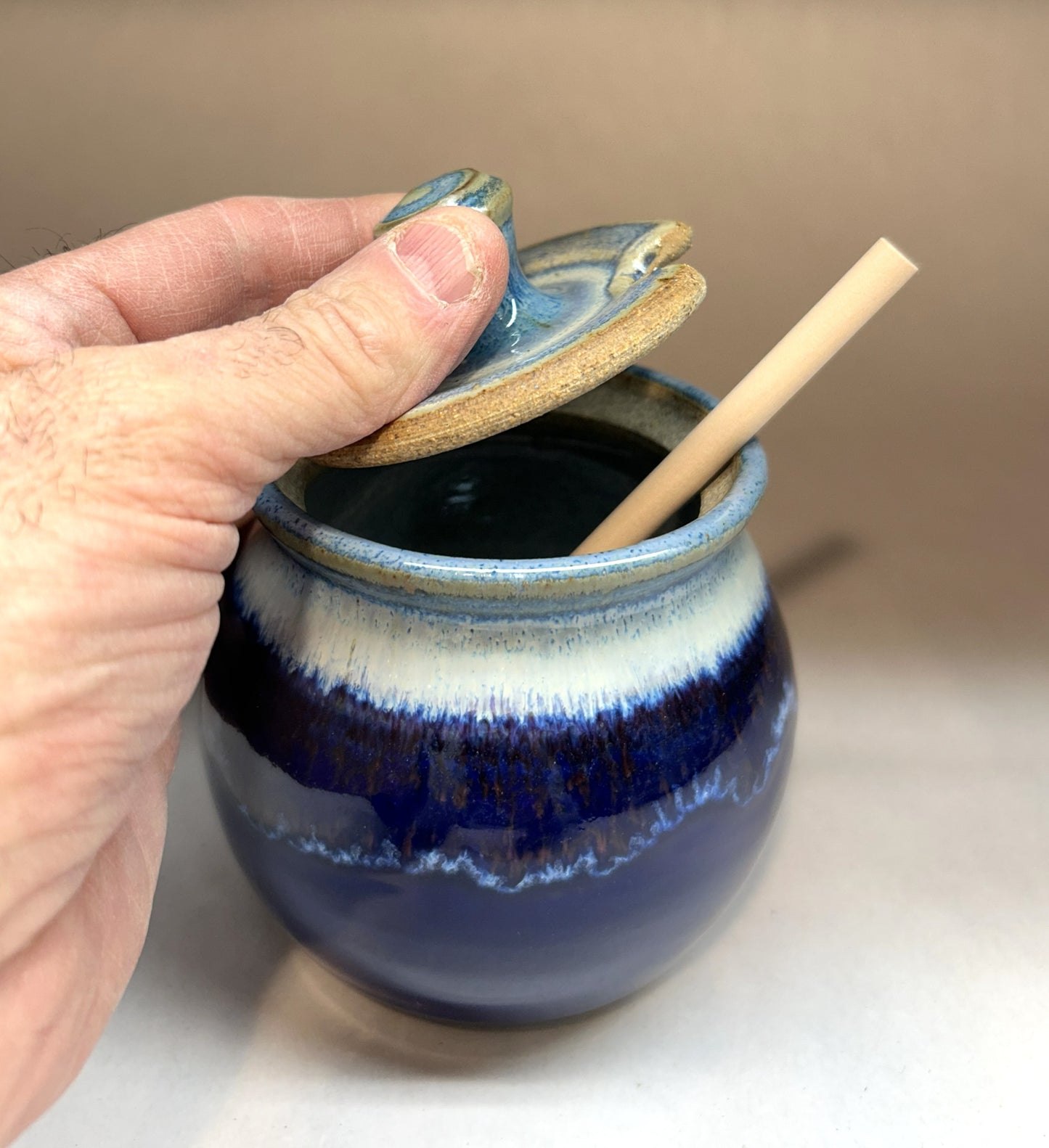 Handmade Pottery Honey Pot – Artisan Ceramic Kitchenware - Cobalt Blue Glaze