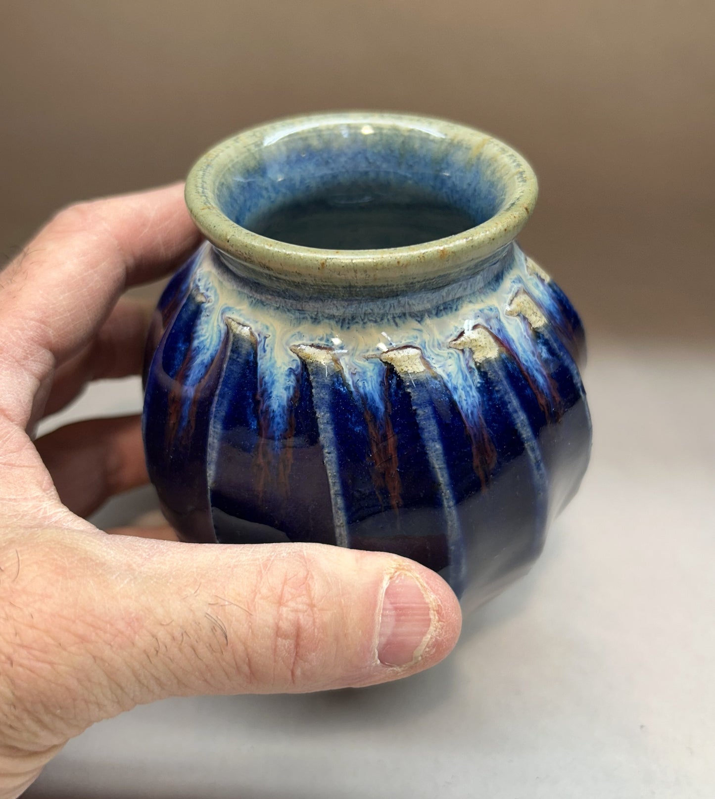 Faceted Handmade Pottery Vase - Cobalt Blue Glaze