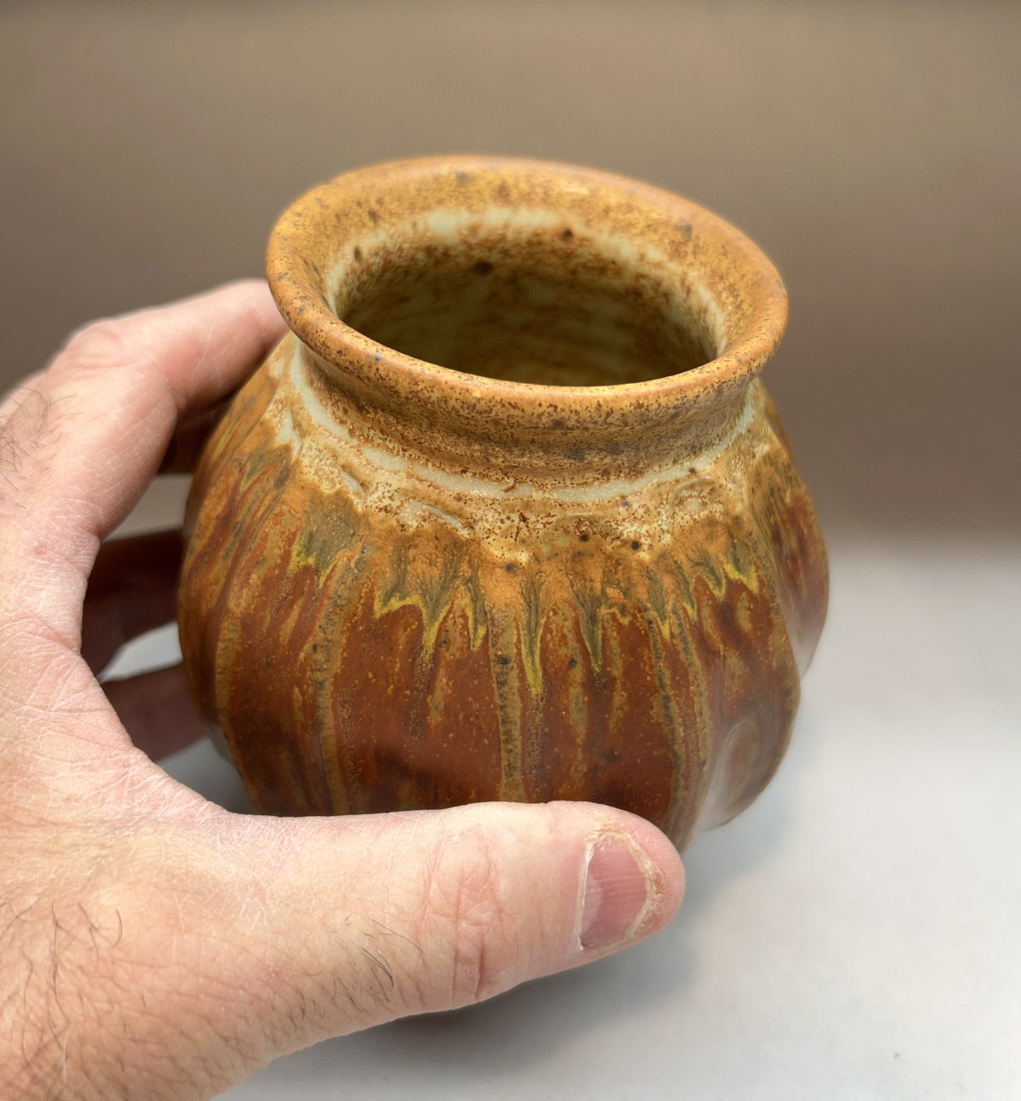 Faceted Handmade Pottery Vase - Shanner Red Glaze