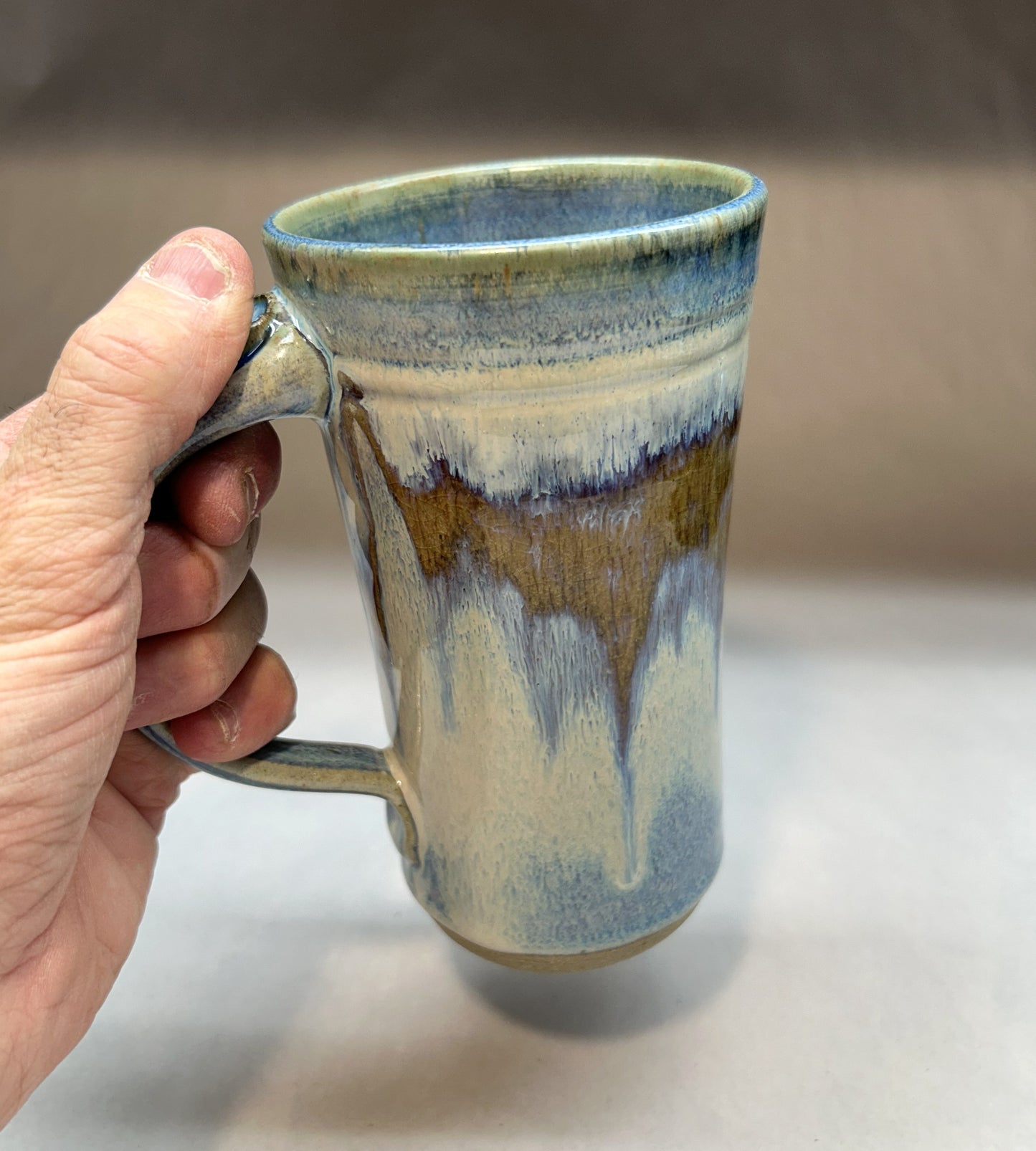 Tall Handmade Pottery Mug – Electric Blue Glaze