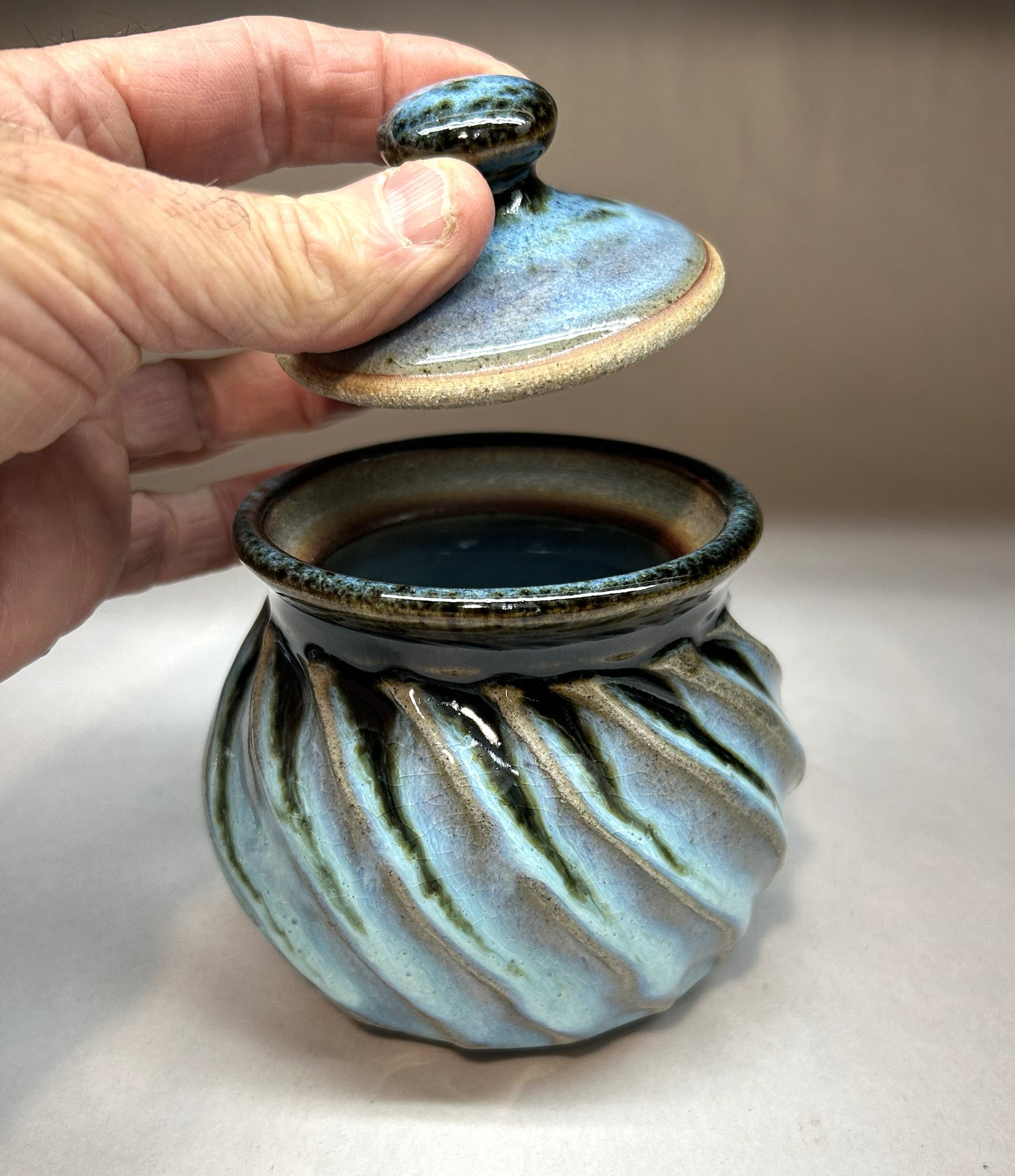 Handmade Faceted Small Pottery Jar – Artisan Stoneware Storage